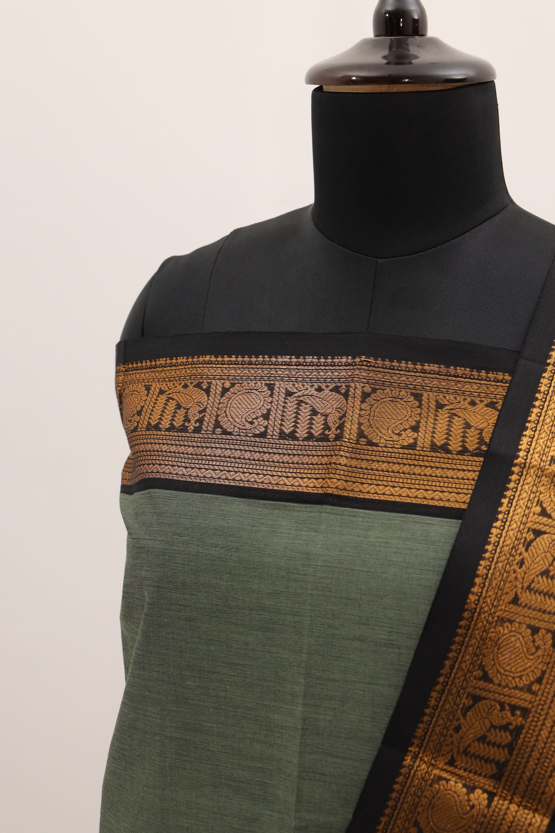 Grey with Golden Border Chettinad Cotton Unstitched Salwar Suit - #NC095