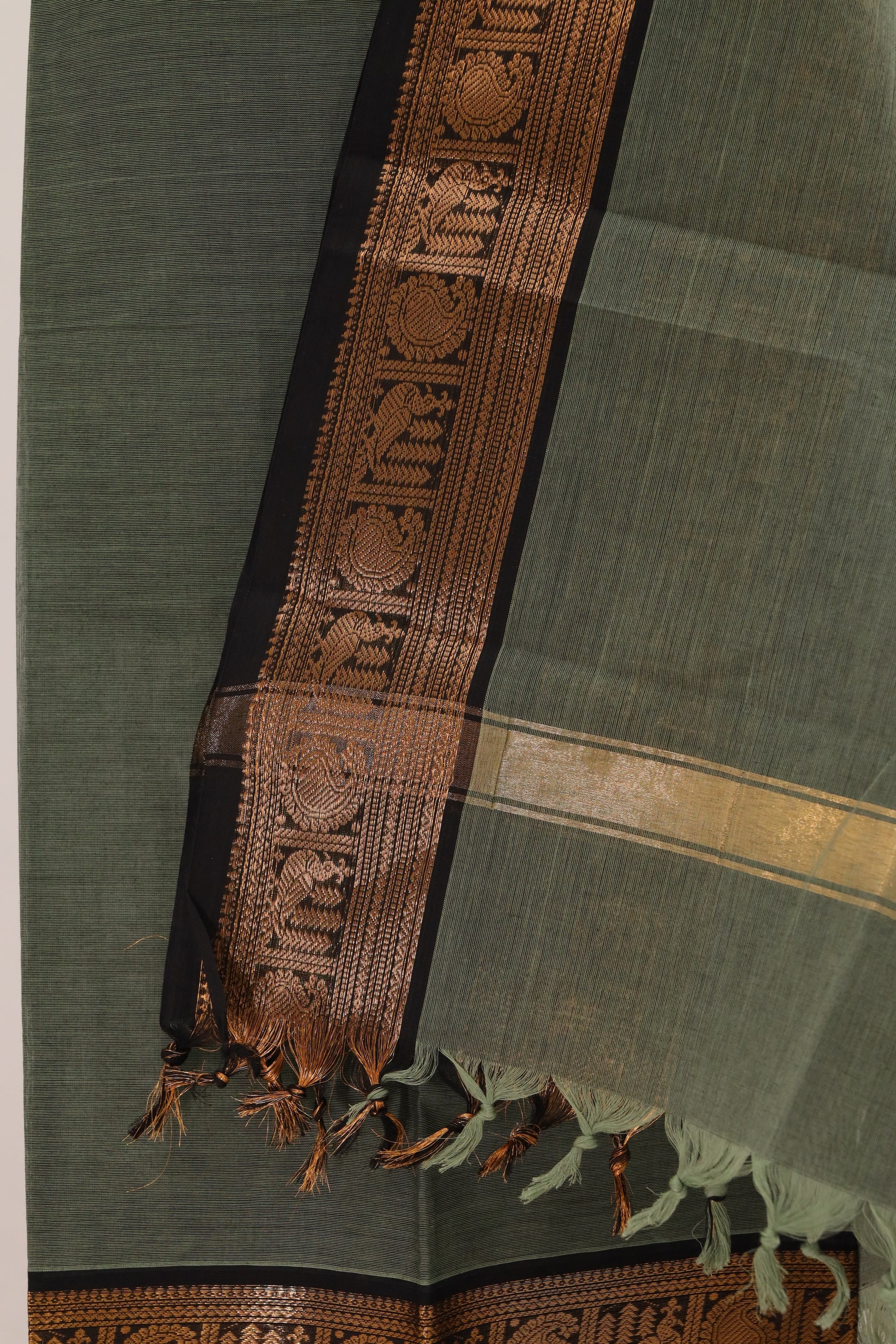 Grey with Golden Border Chettinad Cotton Unstitched Salwar Suit - #NC095