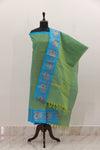 Green with Blue Border Chettinad Cotton Unstitched Salwar Suit - #NC096