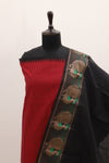 Red with Black Border Chettinad Cotton Unstitched Salwar Suit - #NC097