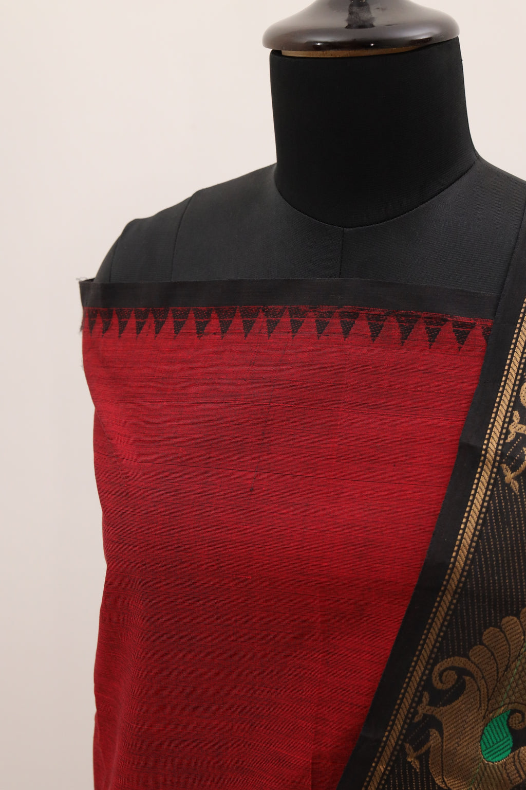 Red with Black Border Chettinad Cotton Unstitched Salwar Suit - #NC097