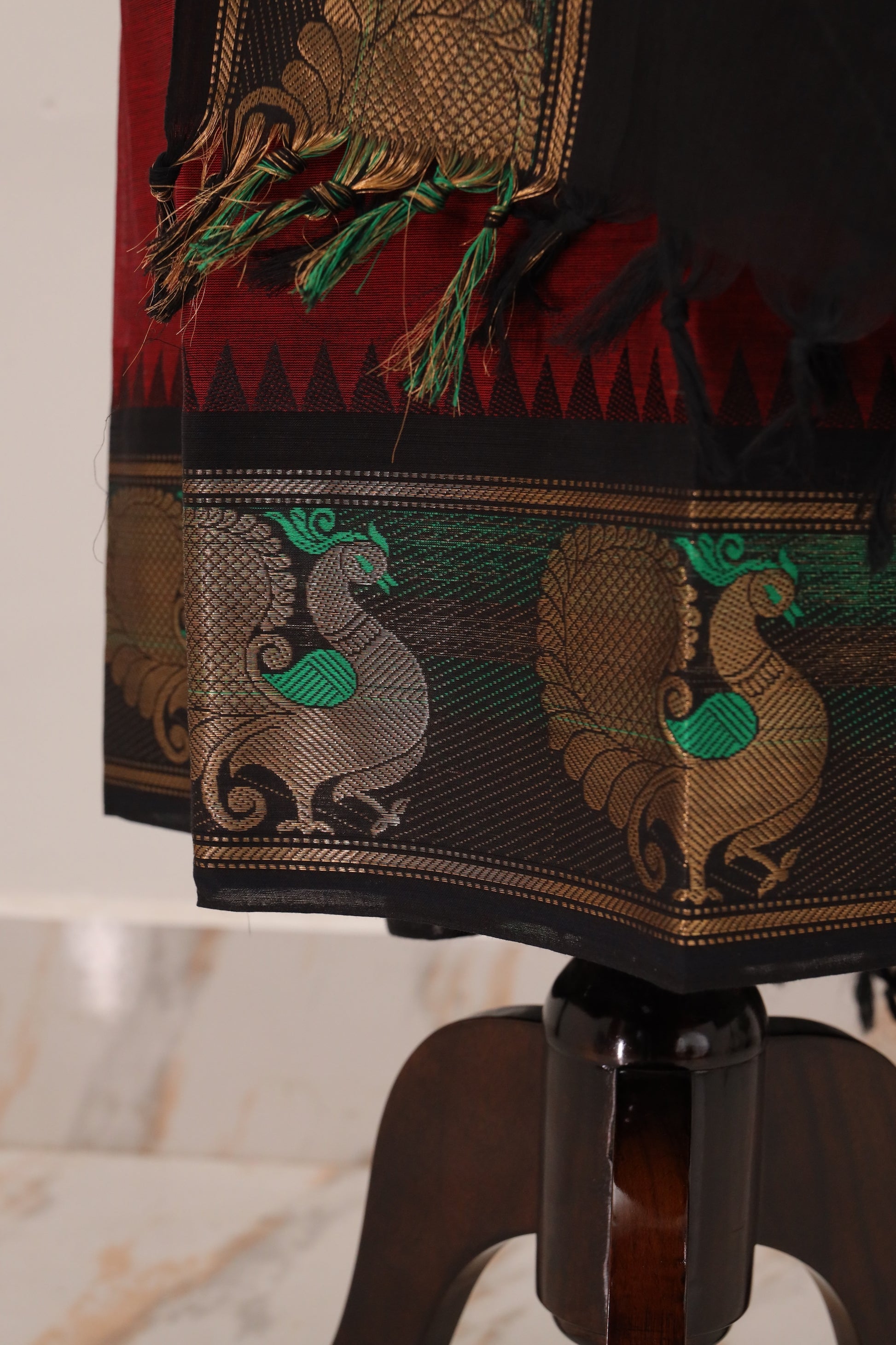 Red with Black Border Chettinad Cotton Unstitched Salwar Suit - #NC097