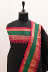 Black with Multi color Border Chettinad Cotton Unstitched Salwar Suit - #NC098