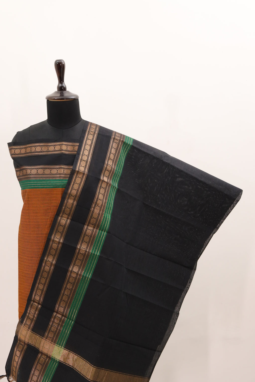 Mustard with Multi color Border Chettinad Cotton Unstitched Salwar Suit - #NC099