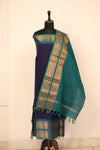 Navy Blue with Golden Border Chettinad Cotton Unstitched Salwar Suit - NC144