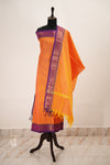 Orange with Purple Border Chettinad Cotton Unstitched Salwar Suit - #NC149