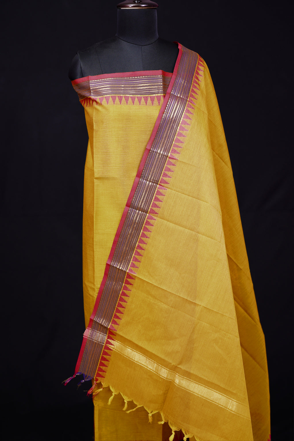 Yellow and Pink - Chettinad Cotton Unstitched Salwar Suit - #NC018