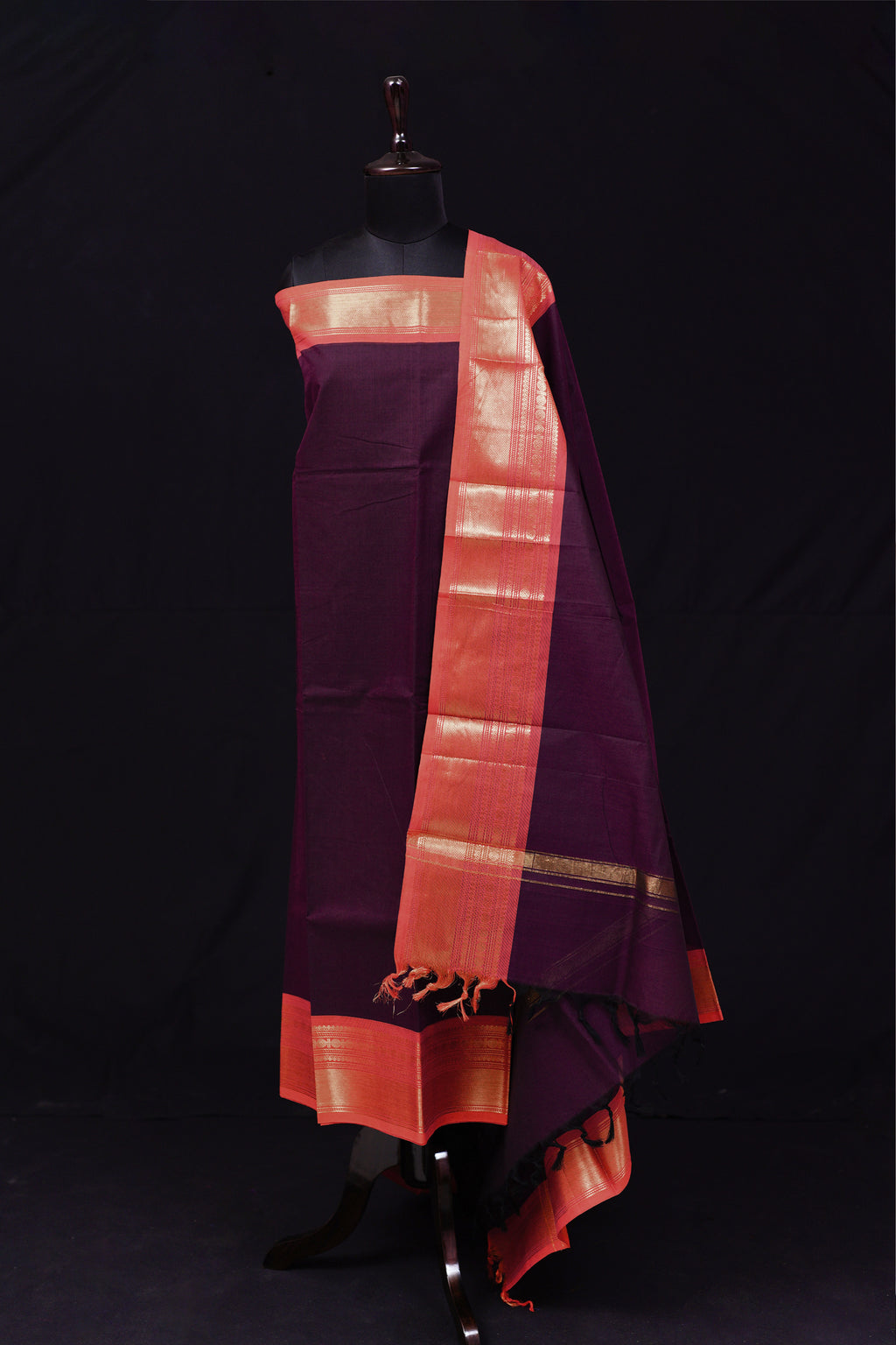 Purple and Red - Chettinad Cotton Unstitched Salwar Suit - #NC029