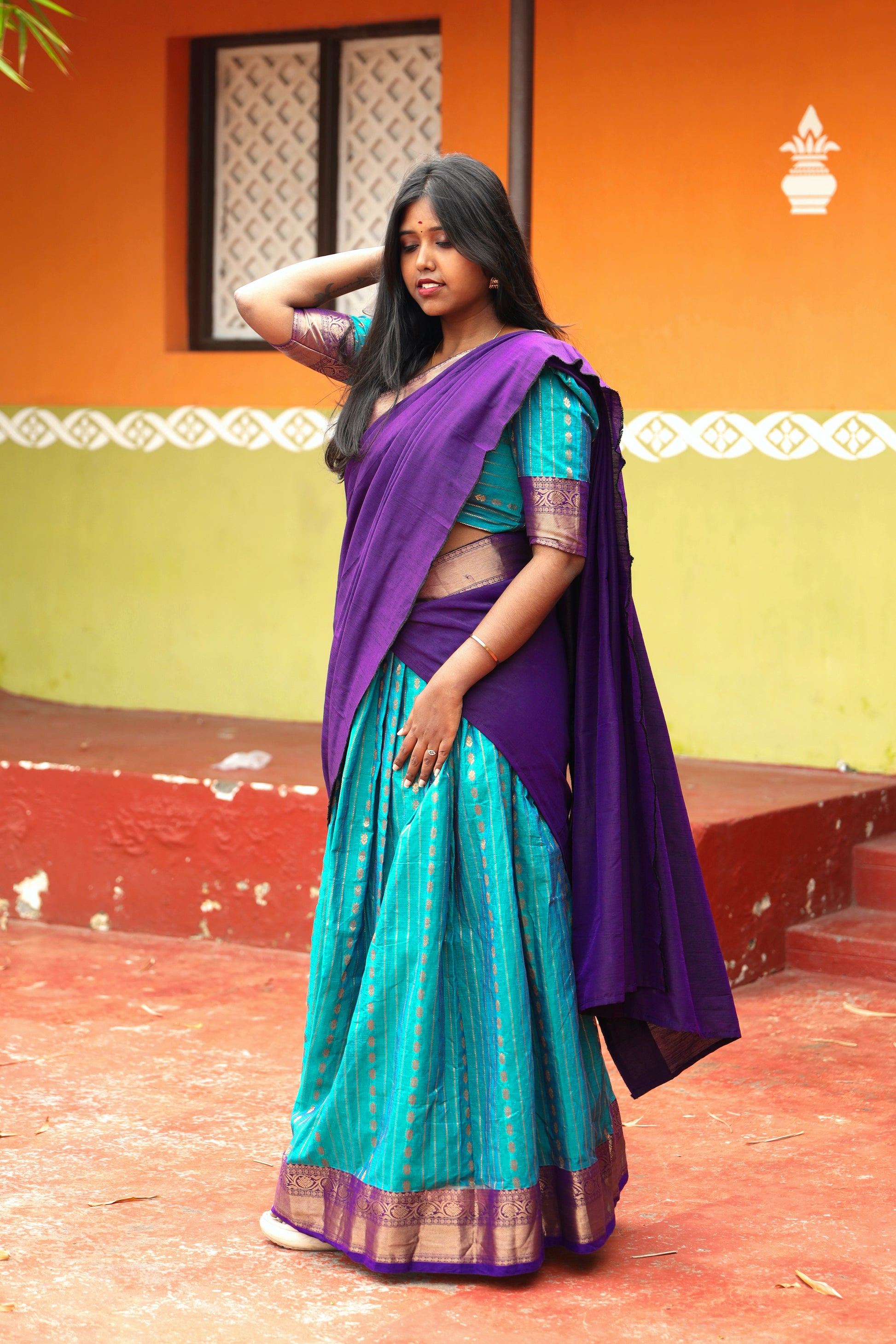 Teel & Purple - Chettinad Cotton Half Saree - NH001