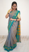 Gray with Teal Green Border Chettinad Cotton Saree-#NS031