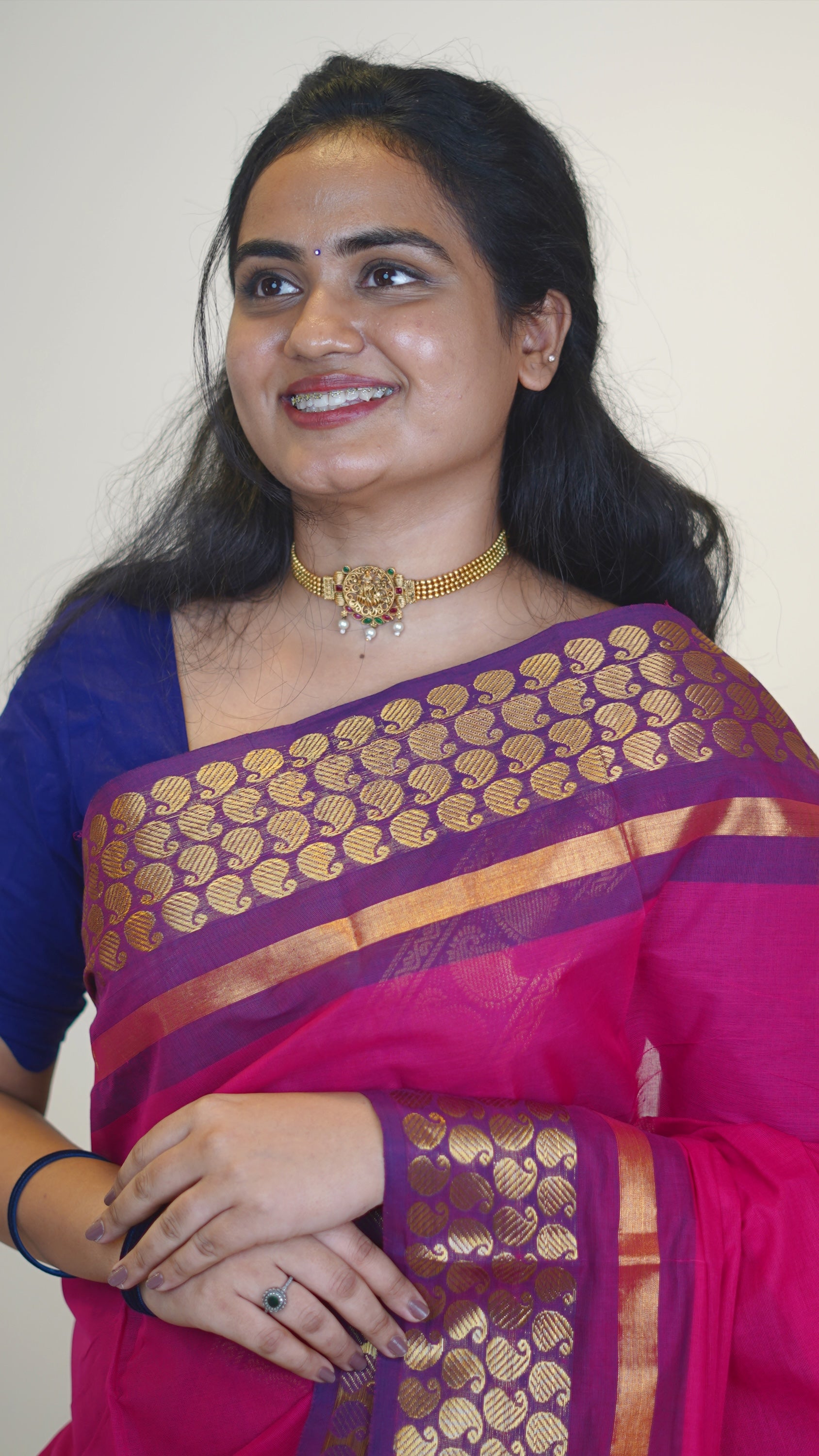 Pink with Golden Border Chettinad Cotton Saree-#NS041