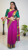 Dark onion Pink with Green Border Chettinad Cotton Saree-#NS025