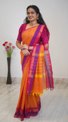 Mango with Purple and Pink Border Chettinad Cotton Saree-#NS028