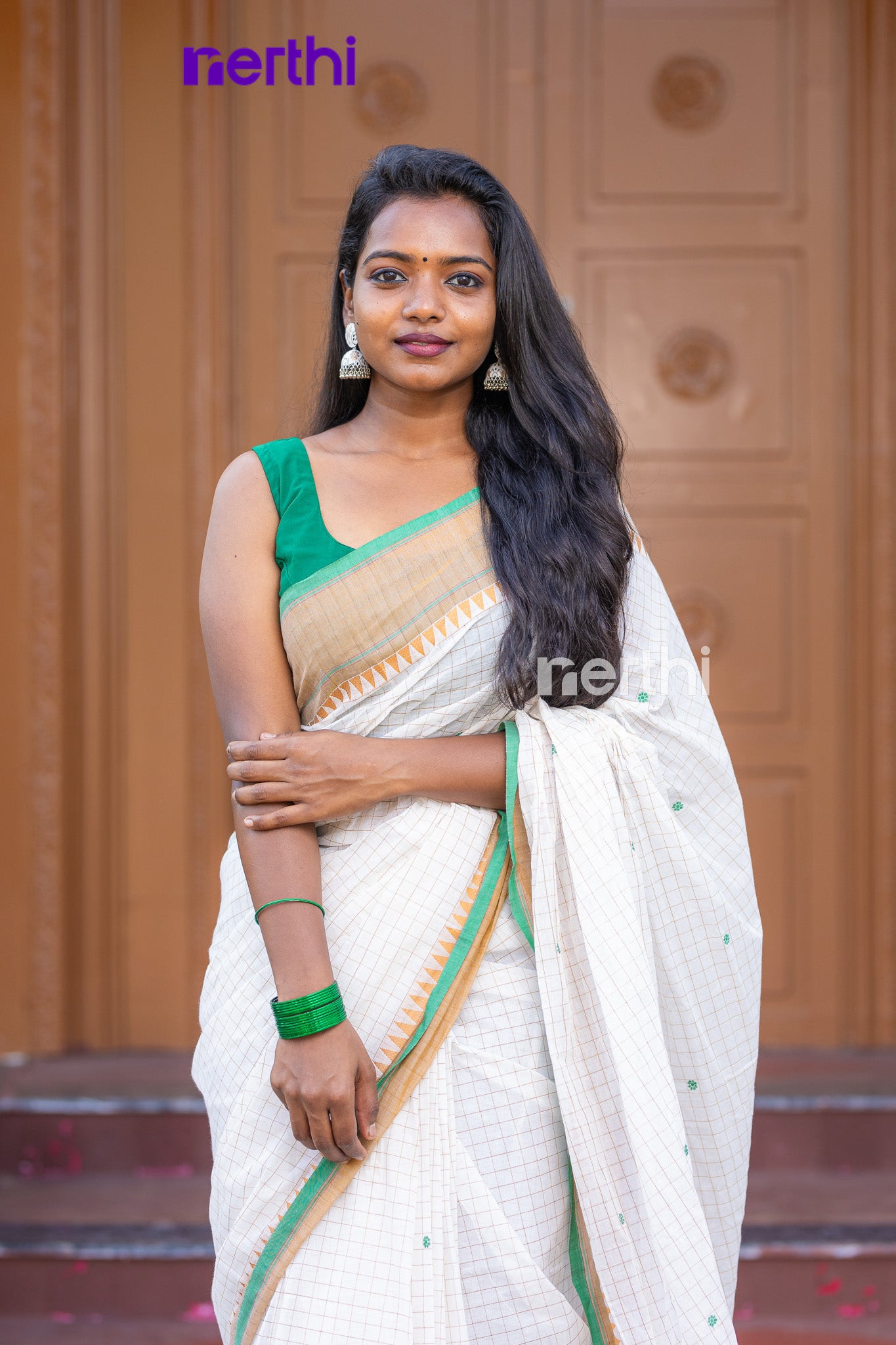 Venba - White Chettinad Cotton Saree