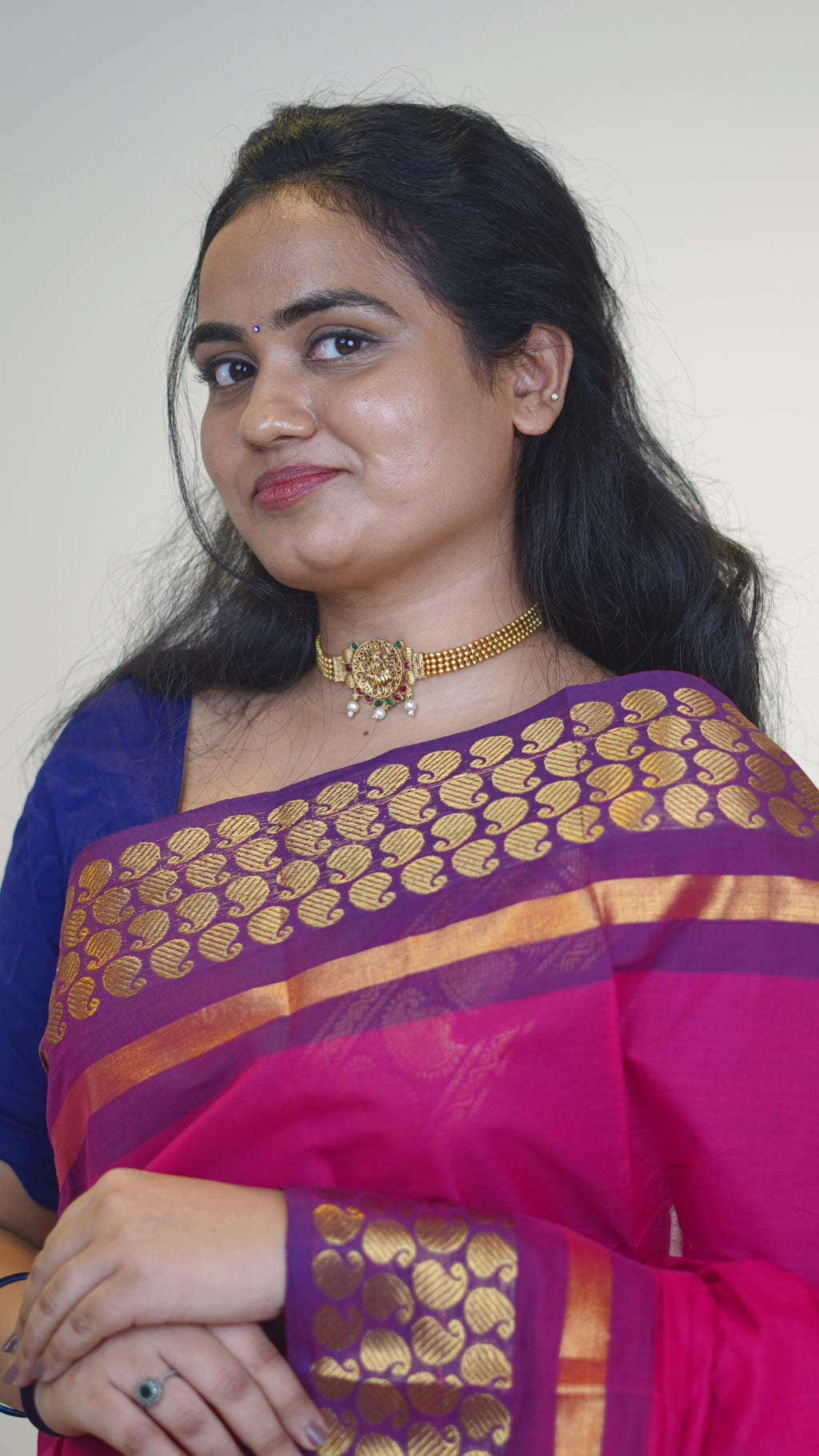 Pink with Golden Border Chettinad Cotton Saree-#NS041