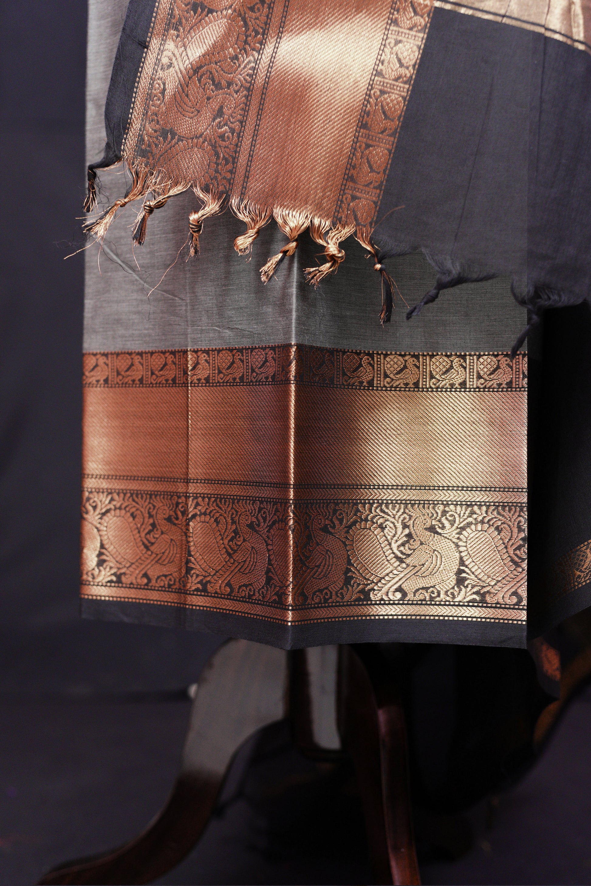 Gray and Black - Chettinad Cotton Unstitched Salwar Suit - #NC030