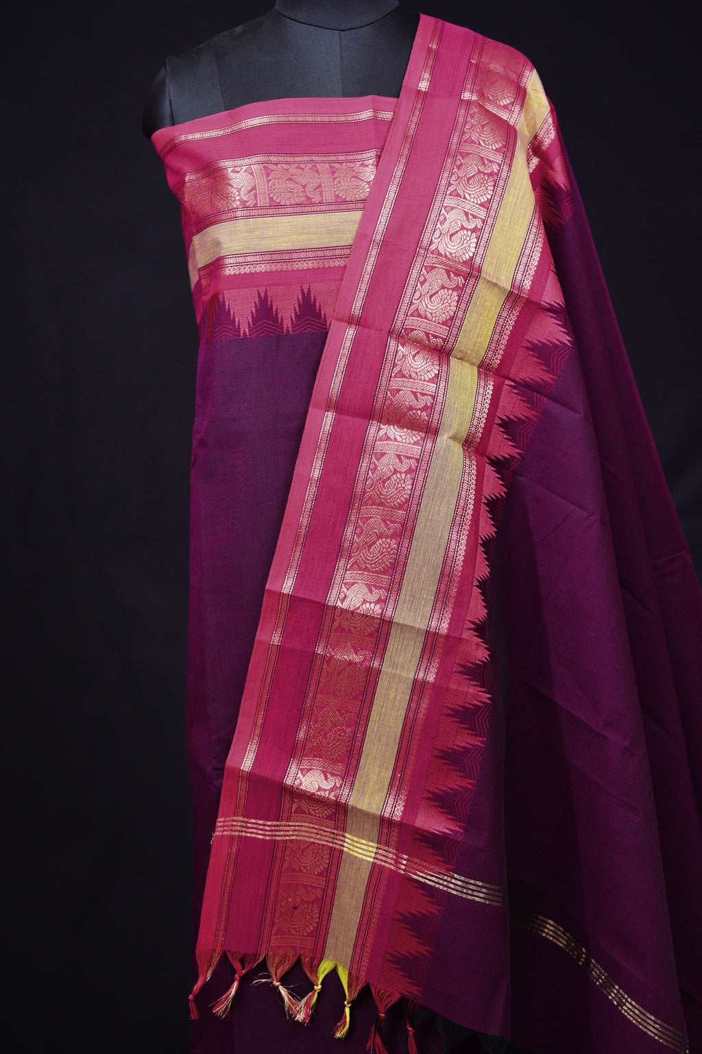 Purple and Pink - Chettinad Cotton Unstitched Salwar Suit - #NC015