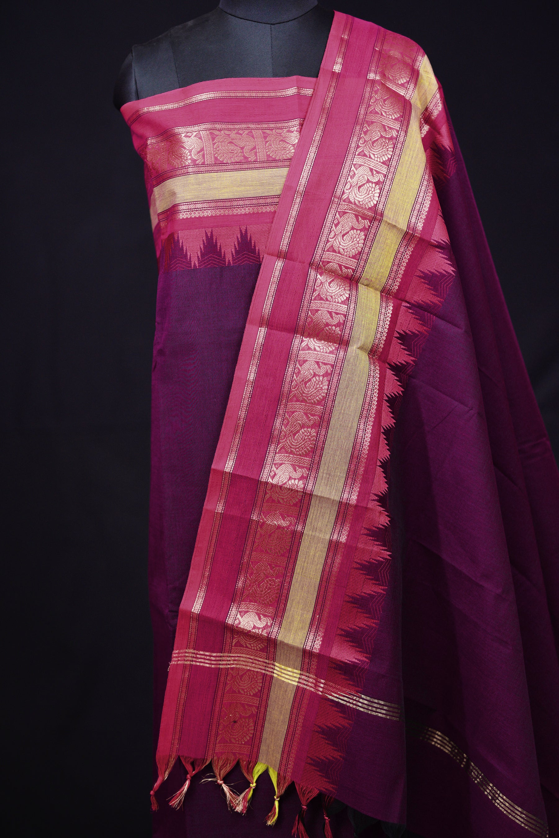 Purple and Pink - Chettinad Cotton Unstitched Salwar Suit - #NC015