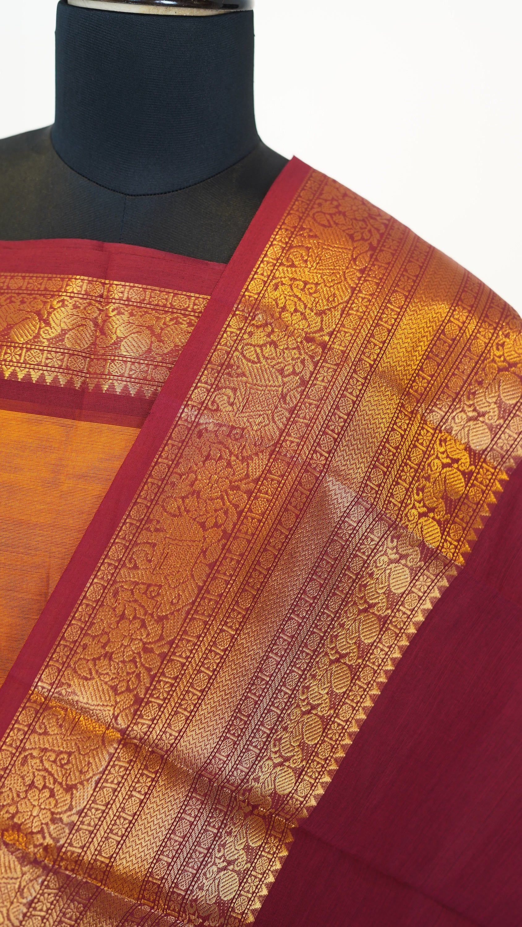 Mango with Red Border Chettinad Cotton Unstitched Salwar Suit - #NC113