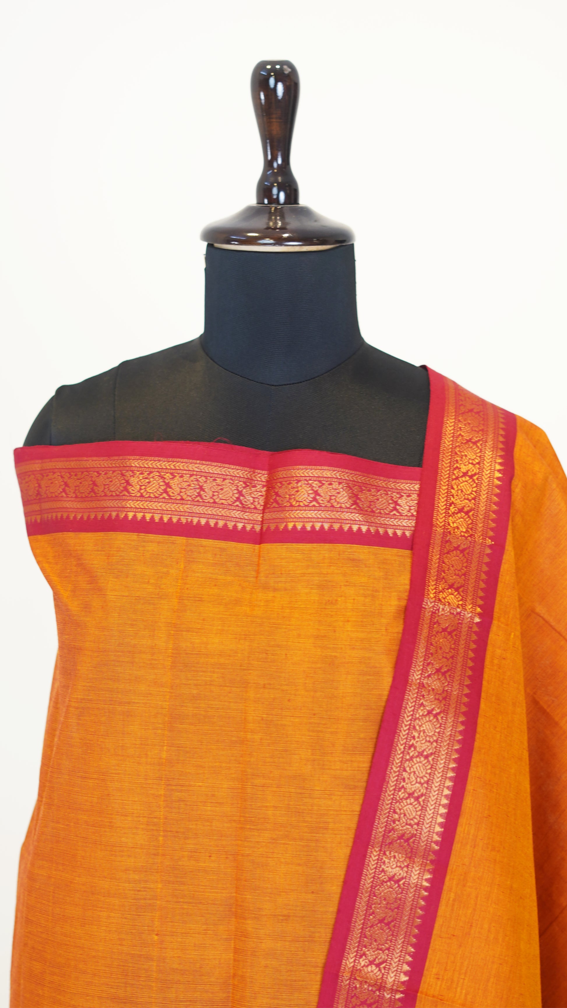 Orange with Red Border Chettinad Cotton Unstitched Salwar Suit - #NC111
