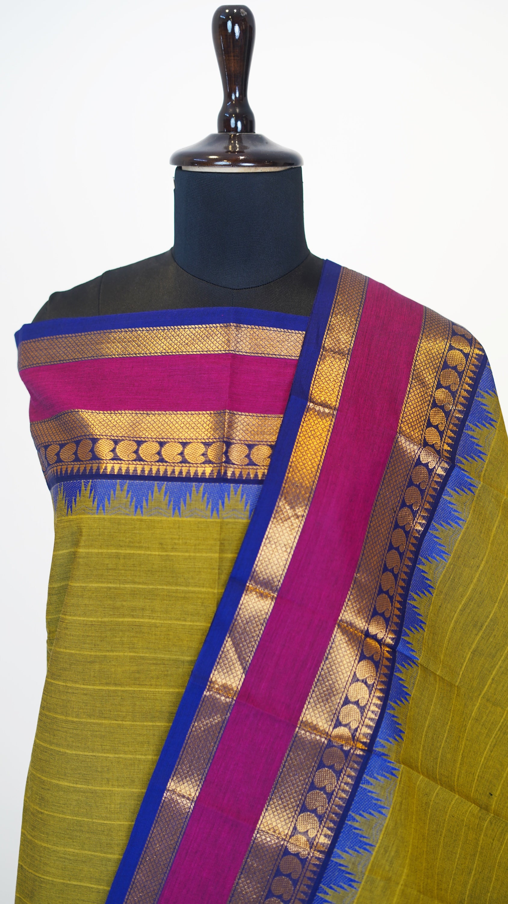 Olive Green with Multi Color Border Chettinad Cotton Unstitched Salwar Suit - #NC112