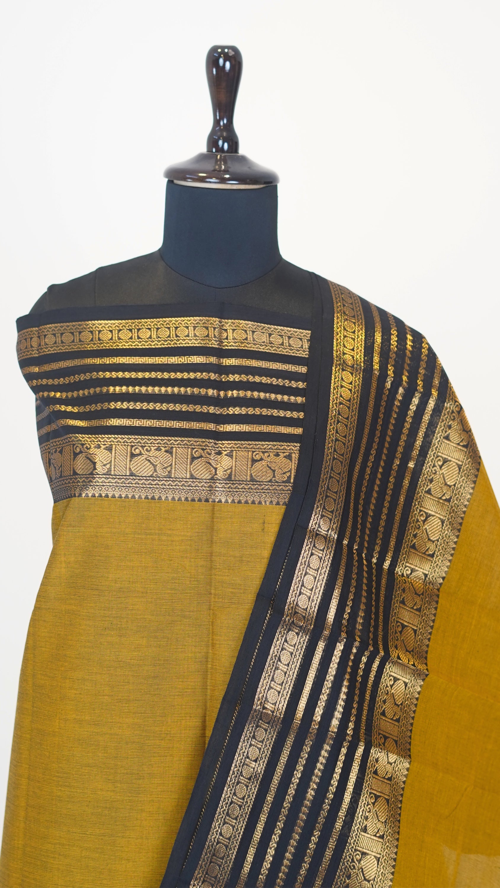 FenuGreek with Black and Golden Border Chettinad Cotton Unstitched Salwar Suit - #NC115