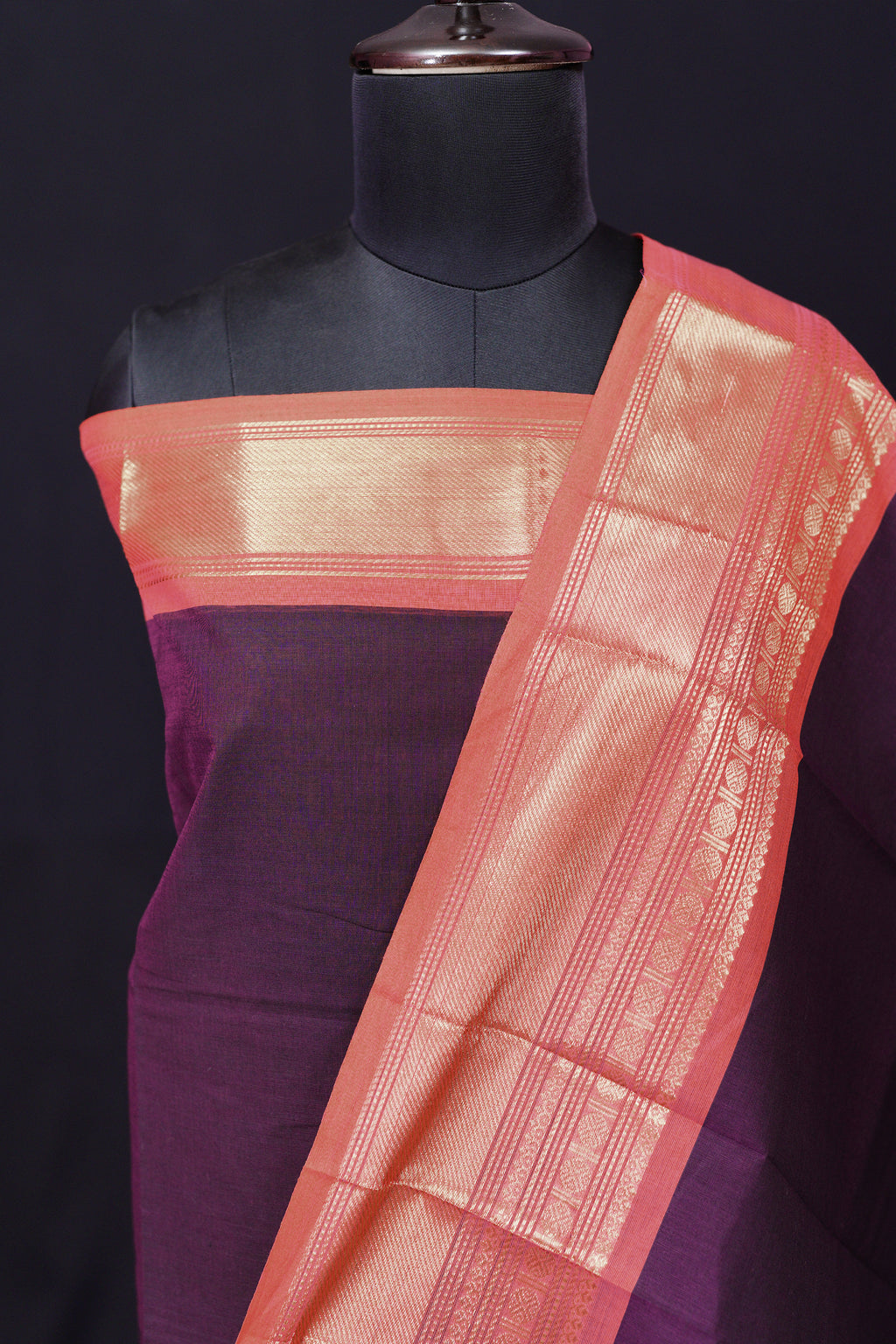 Purple and Red - Chettinad Cotton Unstitched Salwar Suit - #NC029