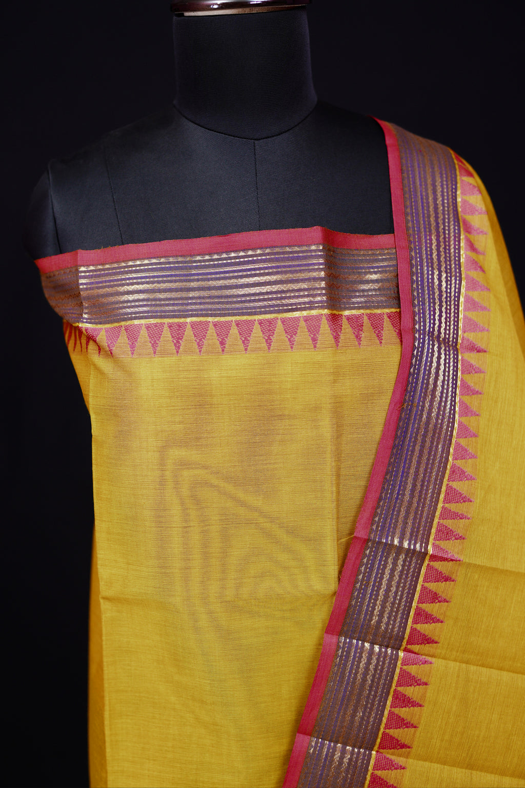 Yellow and Pink - Chettinad Cotton Unstitched Salwar Suit - #NC018