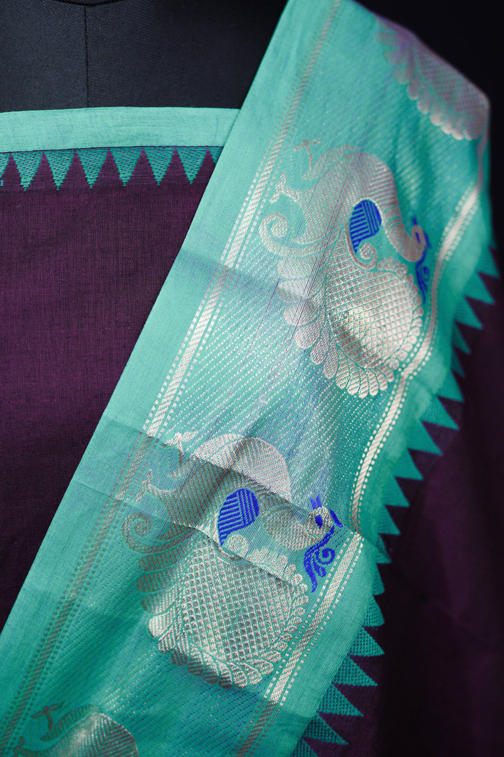 Purple and Blue - Chettinad Cotton Unstitched Salwar Suit - #NC013