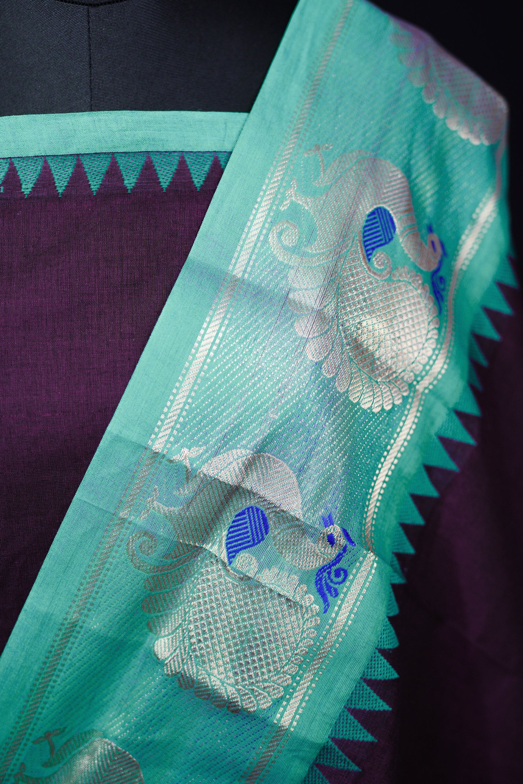 Purple and Blue - Chettinad Cotton Unstitched Salwar Suit - #NC013