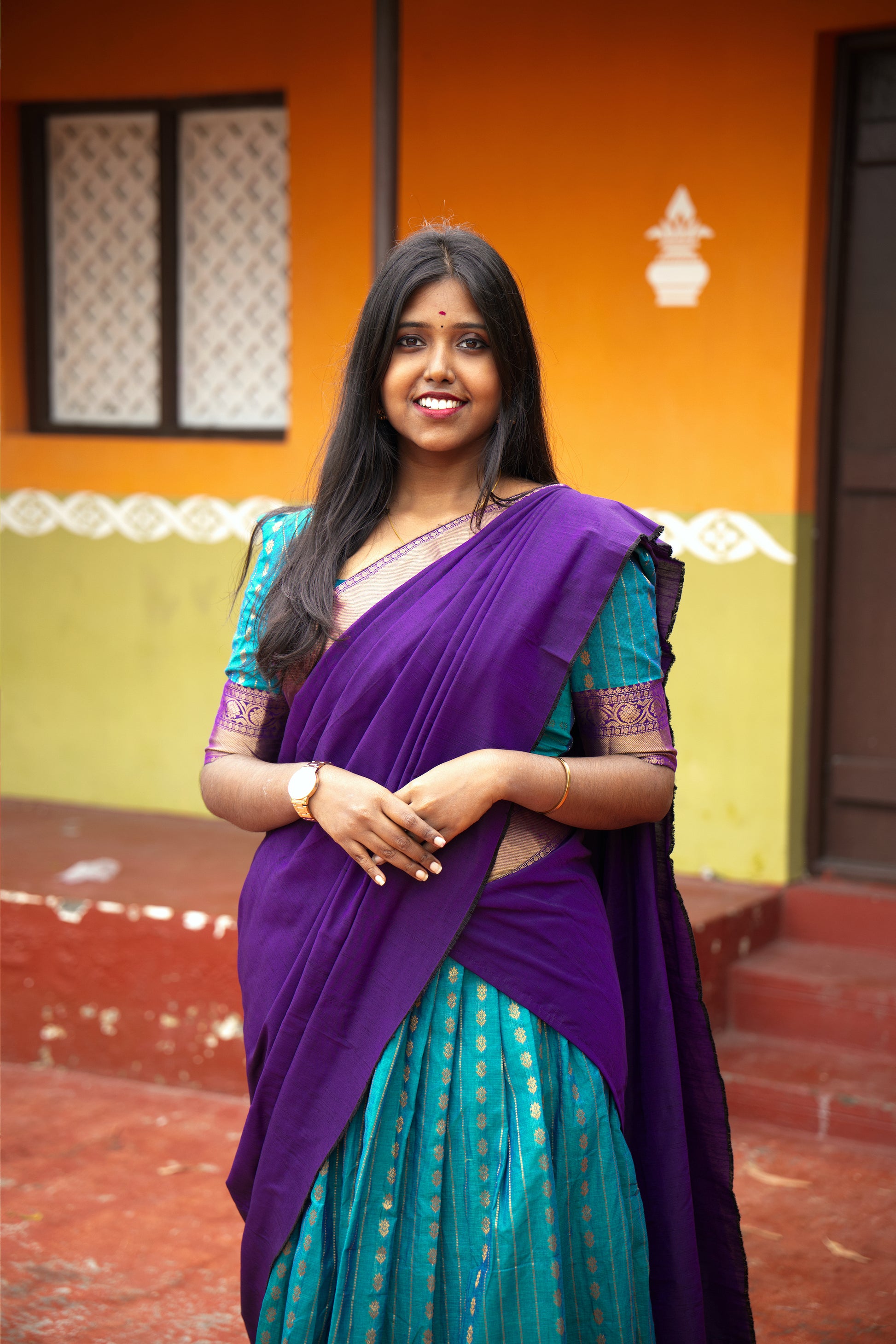 Teel & Purple - Chettinad Cotton Half Saree - NH001