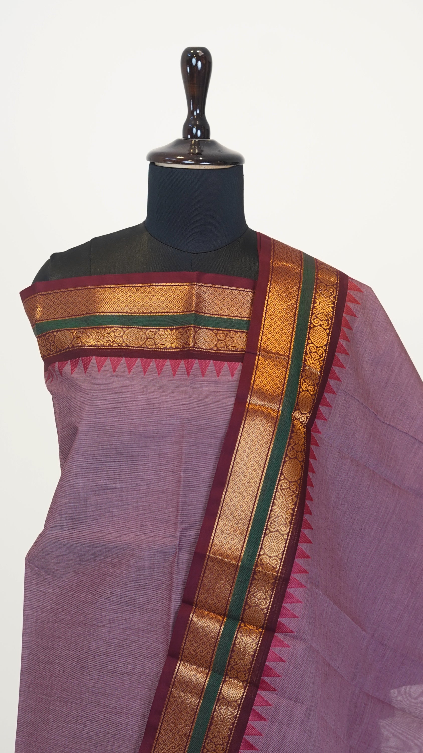 Onion Pink with Multi color Border Chettinad Cotton Unstitched Salwar Suit - #NC122