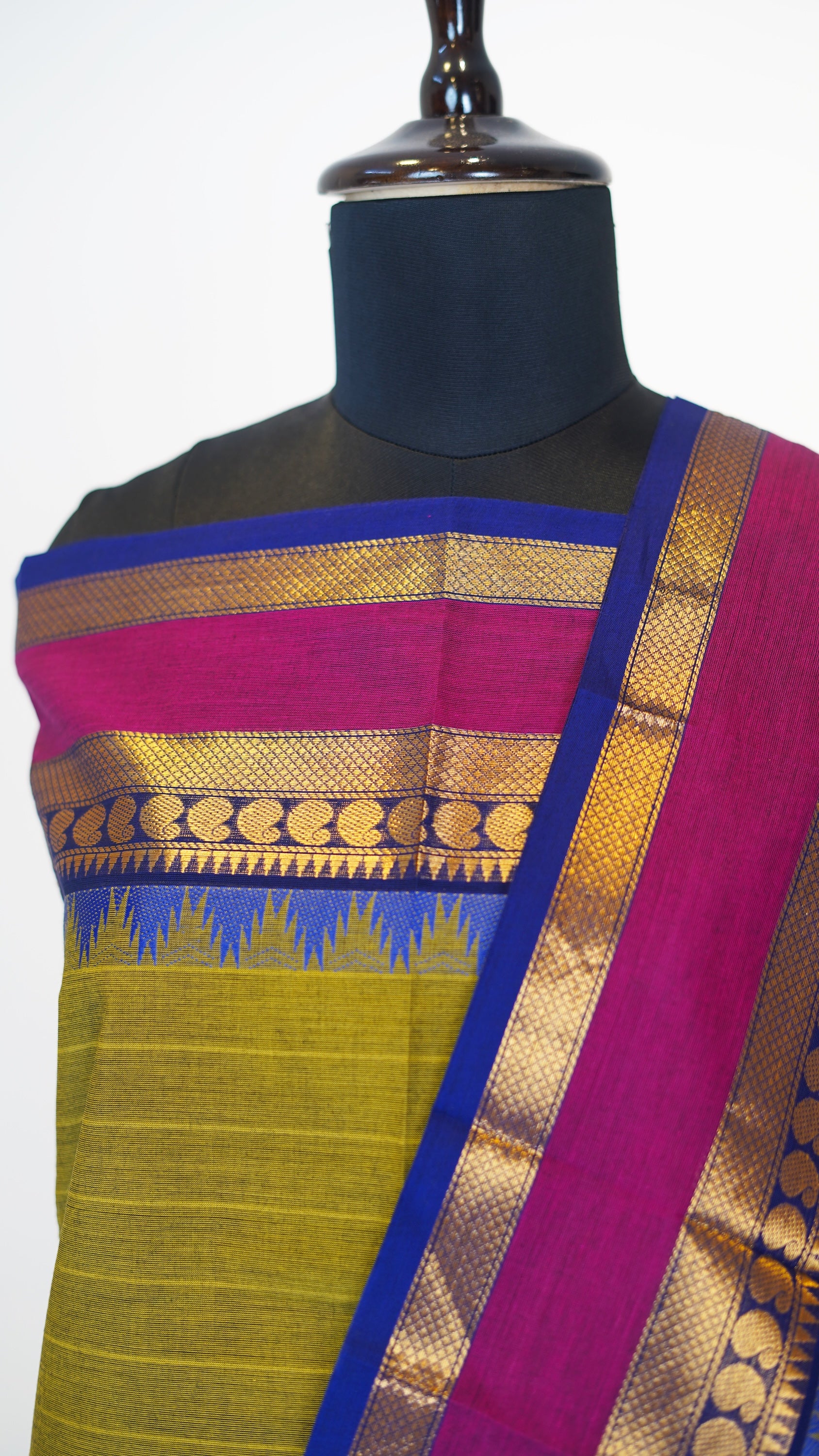 Olive Green with Multi Color Border Chettinad Cotton Unstitched Salwar Suit - #NC112