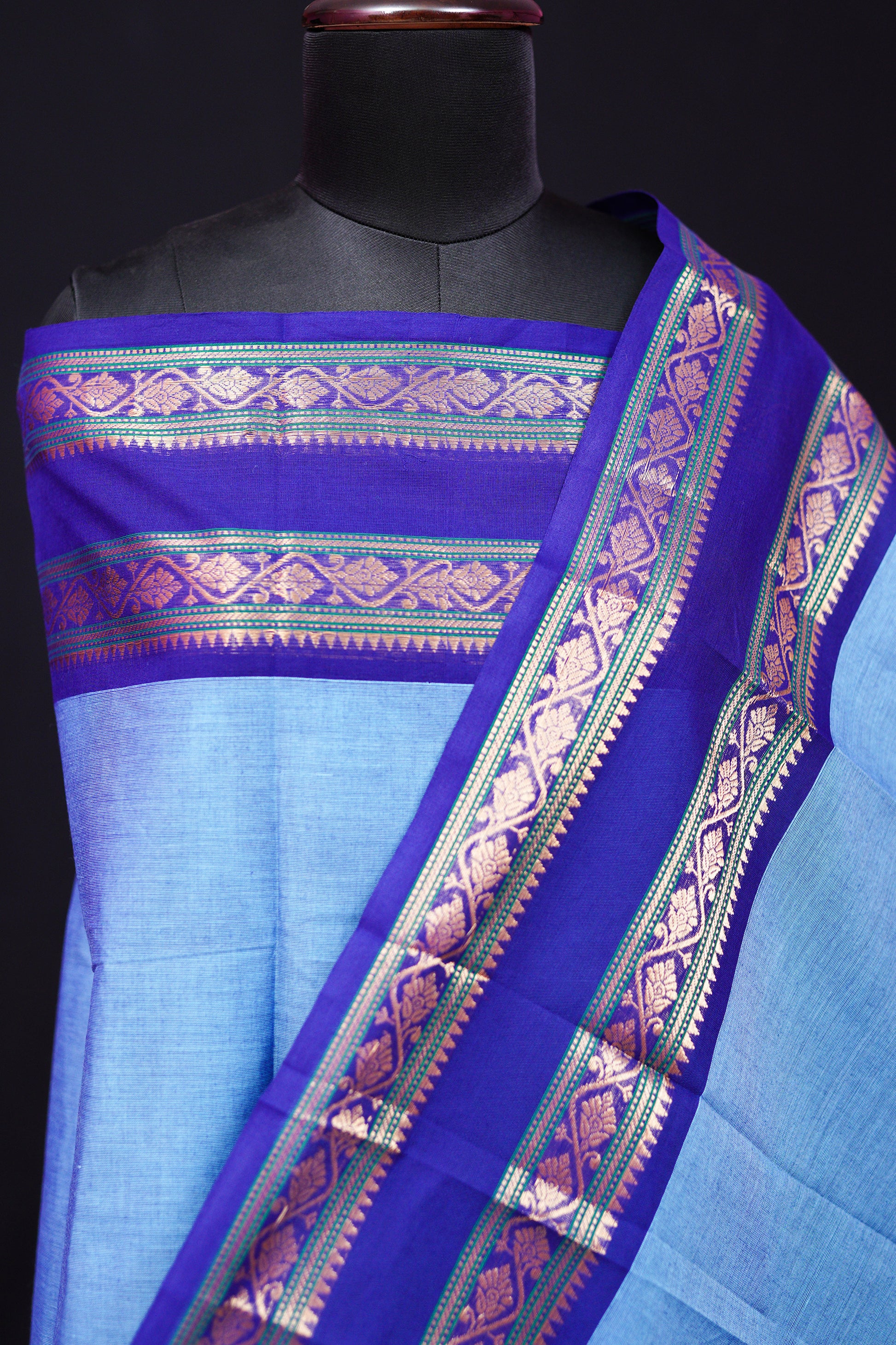 Blue - Chettinad Cotton Unstitched Salwar Suit - #NC027