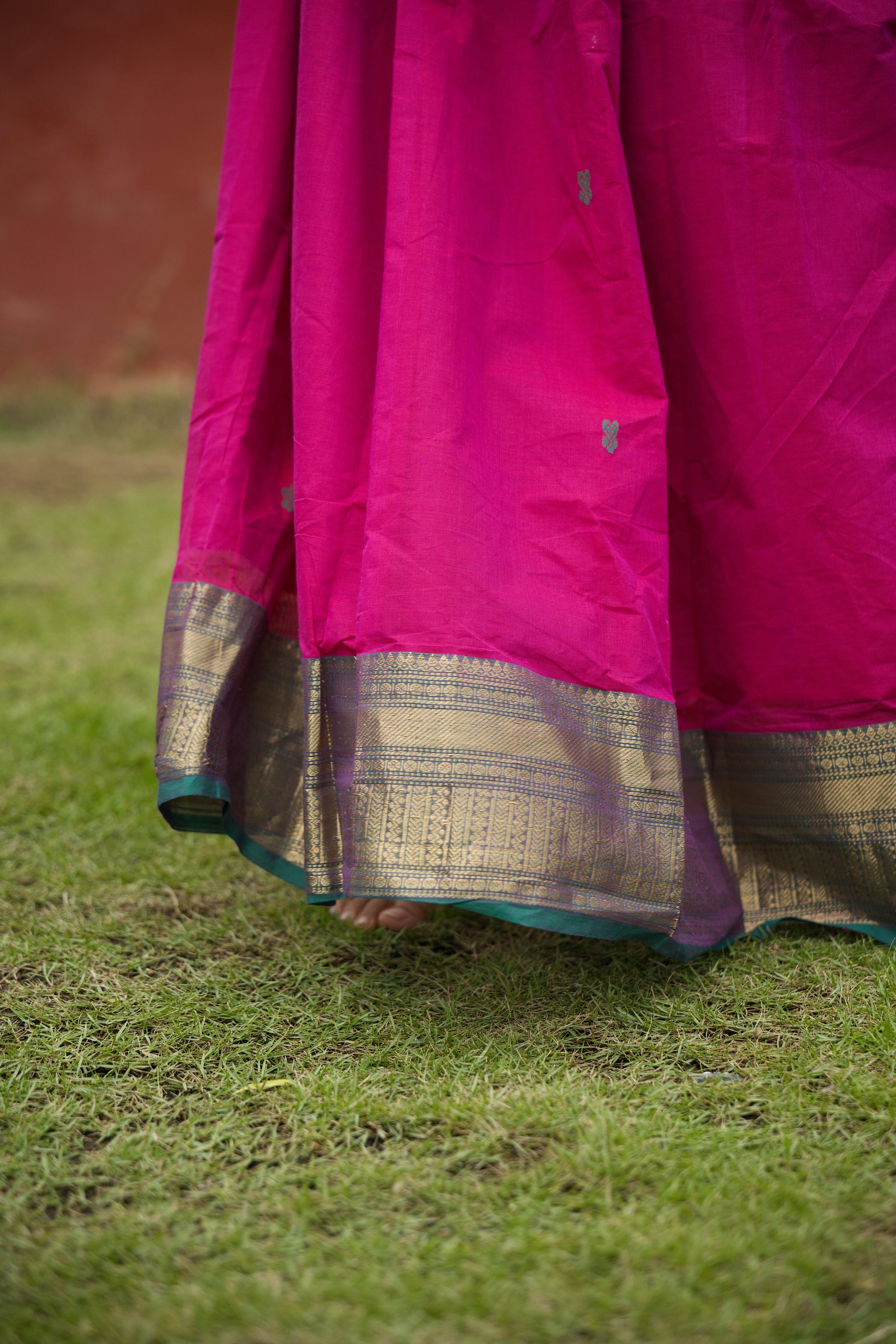 Pink Chettinad Cotton Top & Skirt Set - #NT001