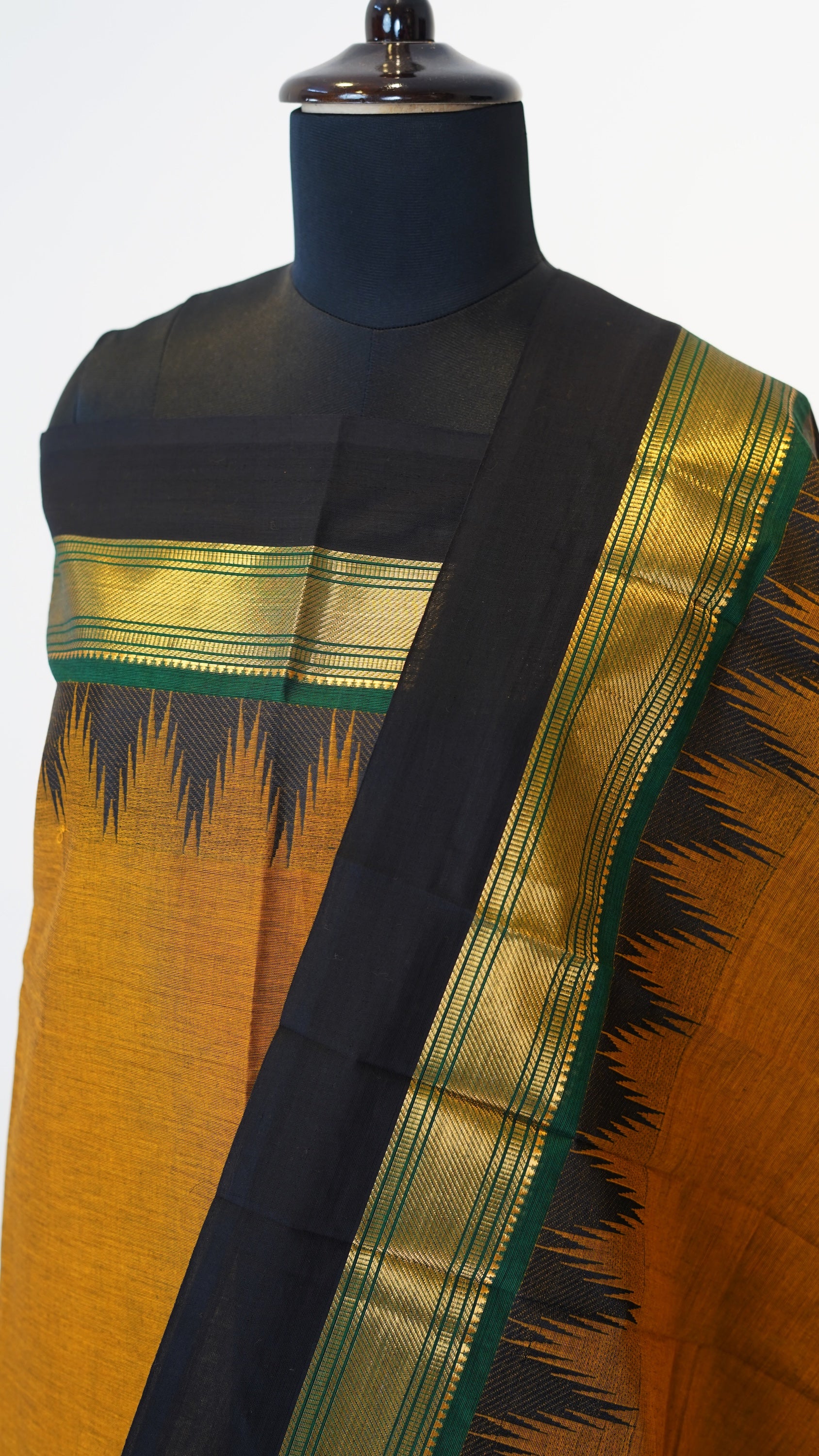 Mustard with Multi color Border Chettinad Cotton Unstitched Salwar Suit - #NC118