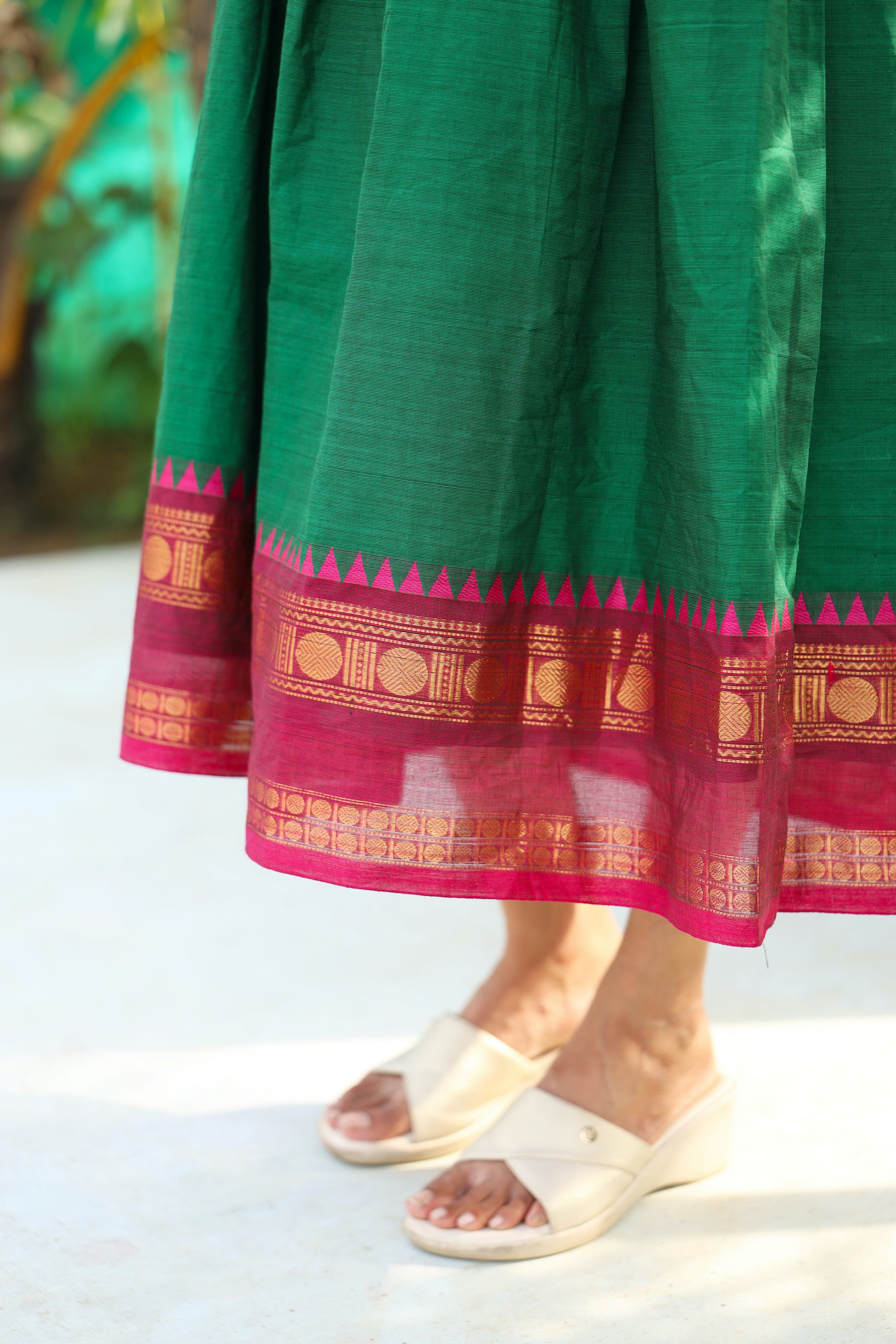 Bottle Green Chettinad Cotton Dresses - #ND001