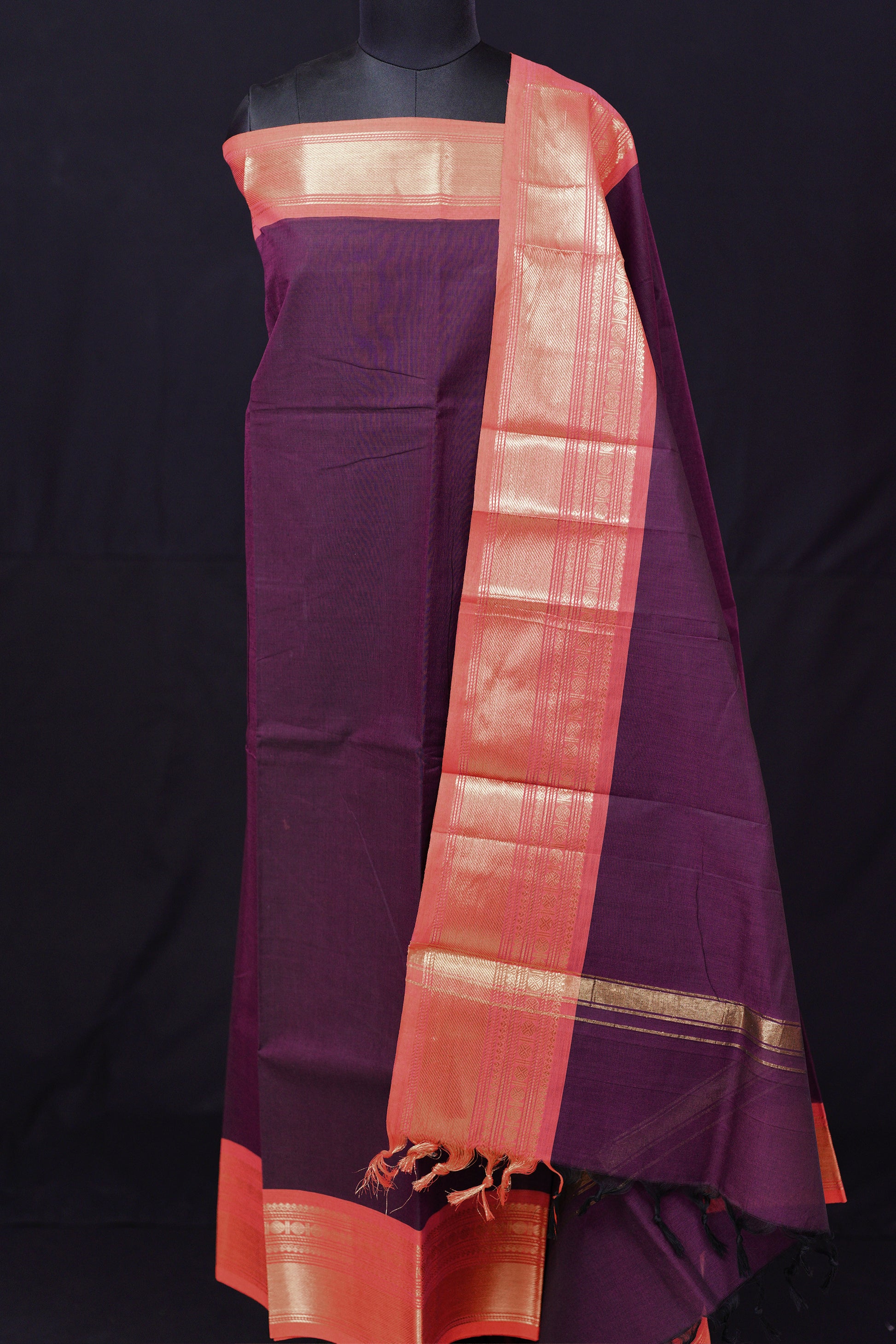Purple and Red - Chettinad Cotton Unstitched Salwar Suit - #NC029