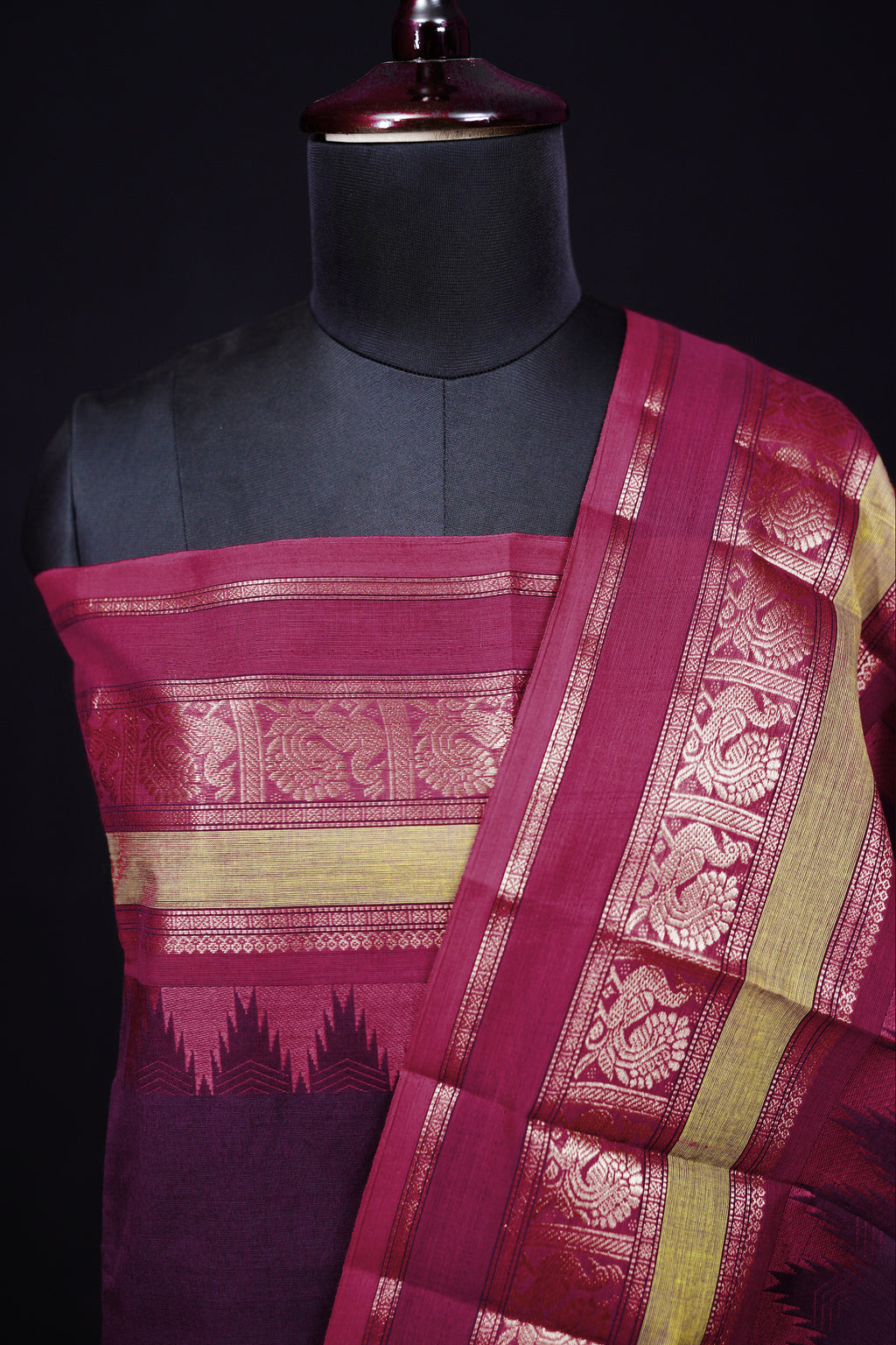 Purple and Pink - Chettinad Cotton Unstitched Salwar Suit - #NC015