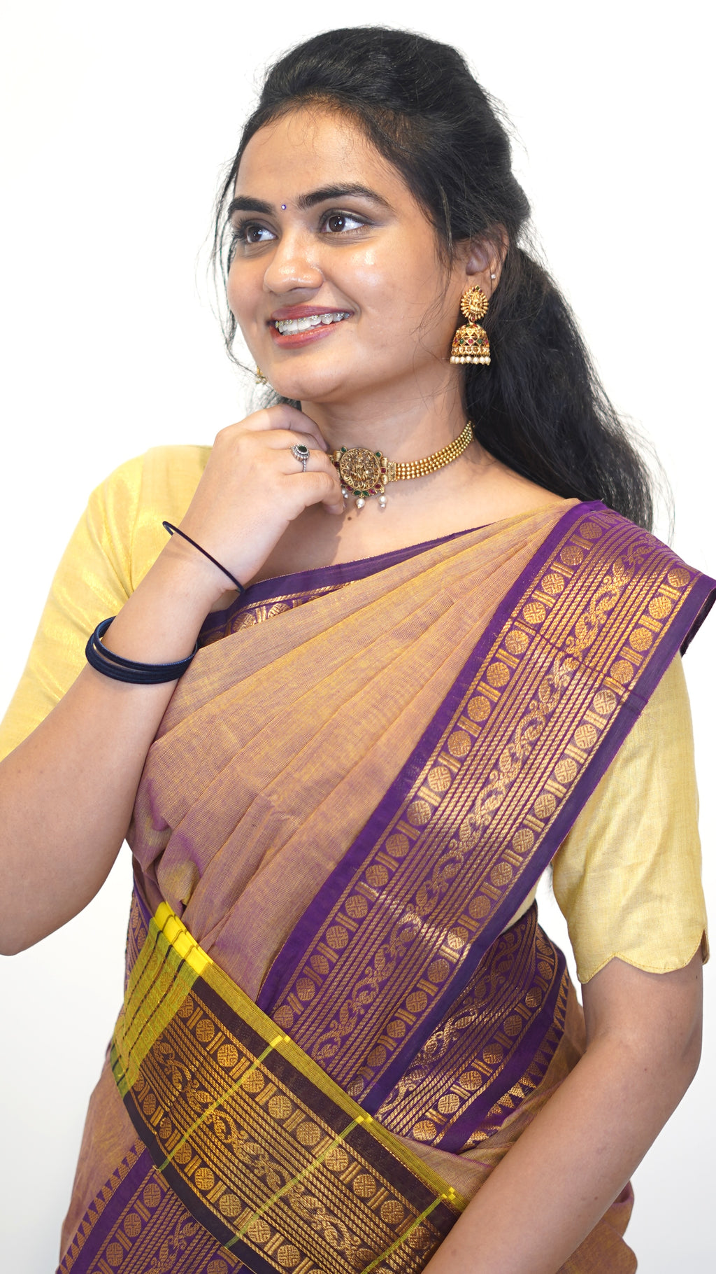 Sandalwood Brown with Brown Border Chettinad Cotton Saree-#NS033