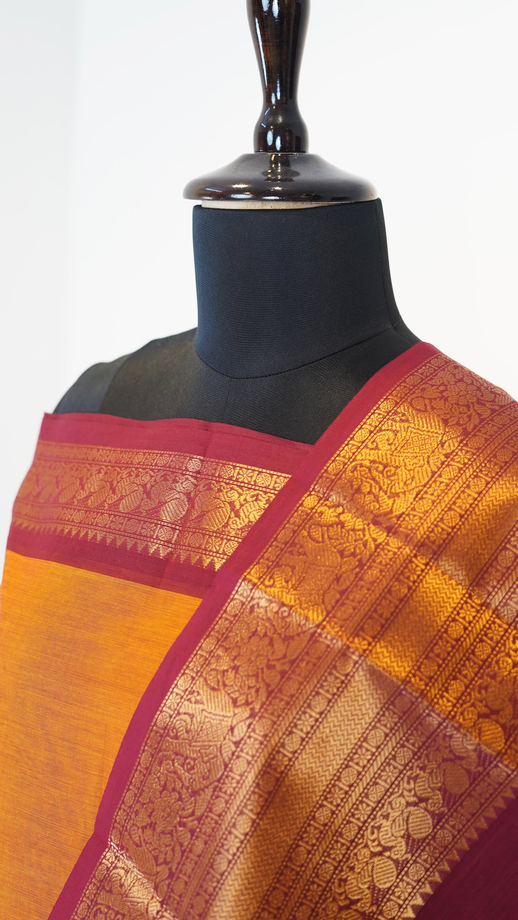 Mango with Red Border Chettinad Cotton Unstitched Salwar Suit - #NC113