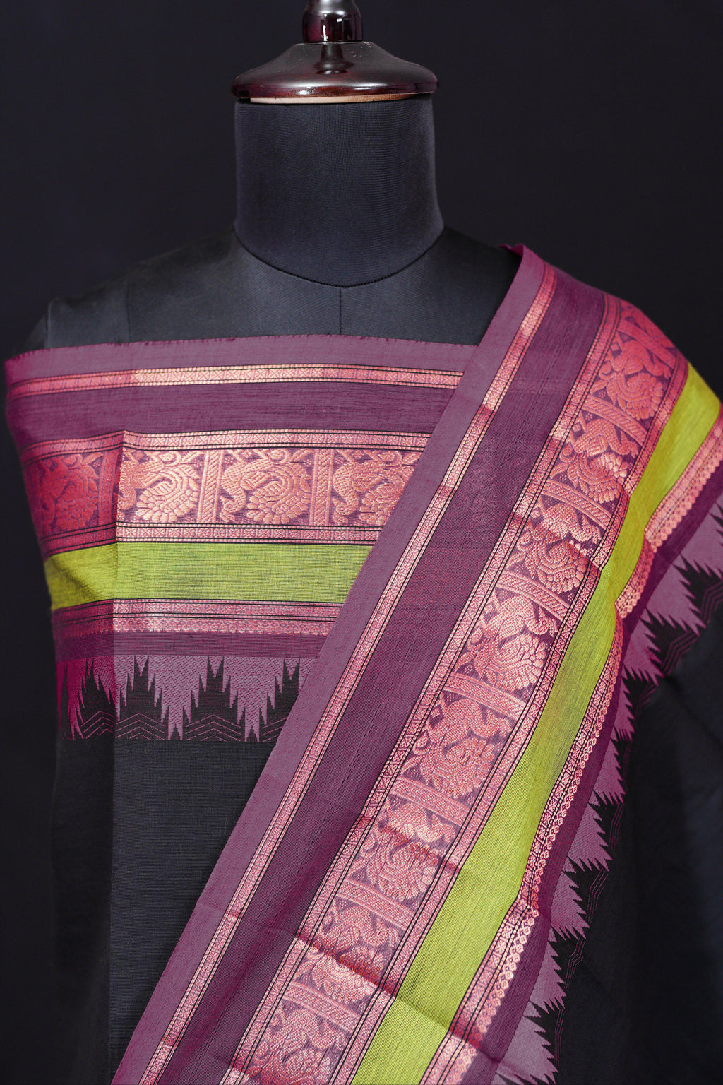 Black and Pink - Chettinad Cotton Unstitched Salwar Suit - #NC031