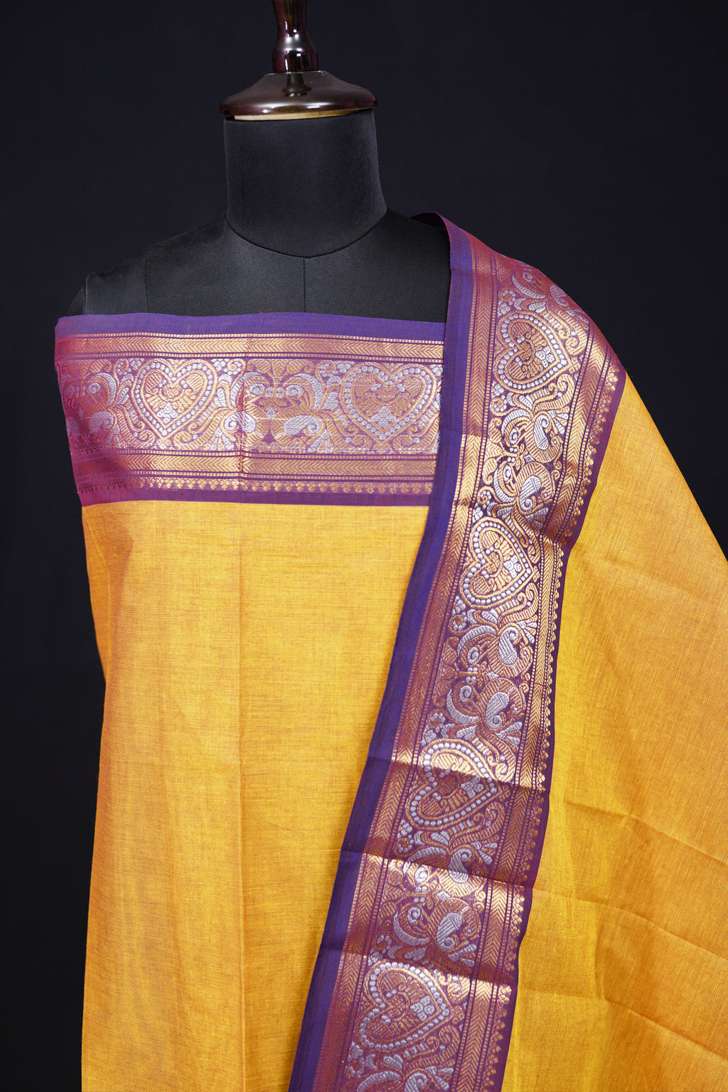 Orangish Yellow and Purple - Chettinad Cotton Unstitched Salwar Suit - #NC023