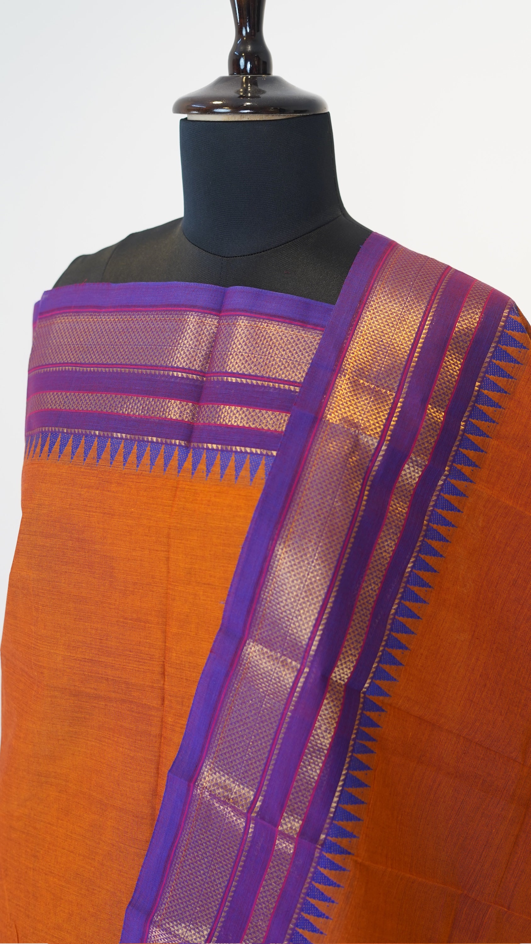 Orange with Lavender Border Chettinad Cotton Unstitched Salwar Suit - #NC119