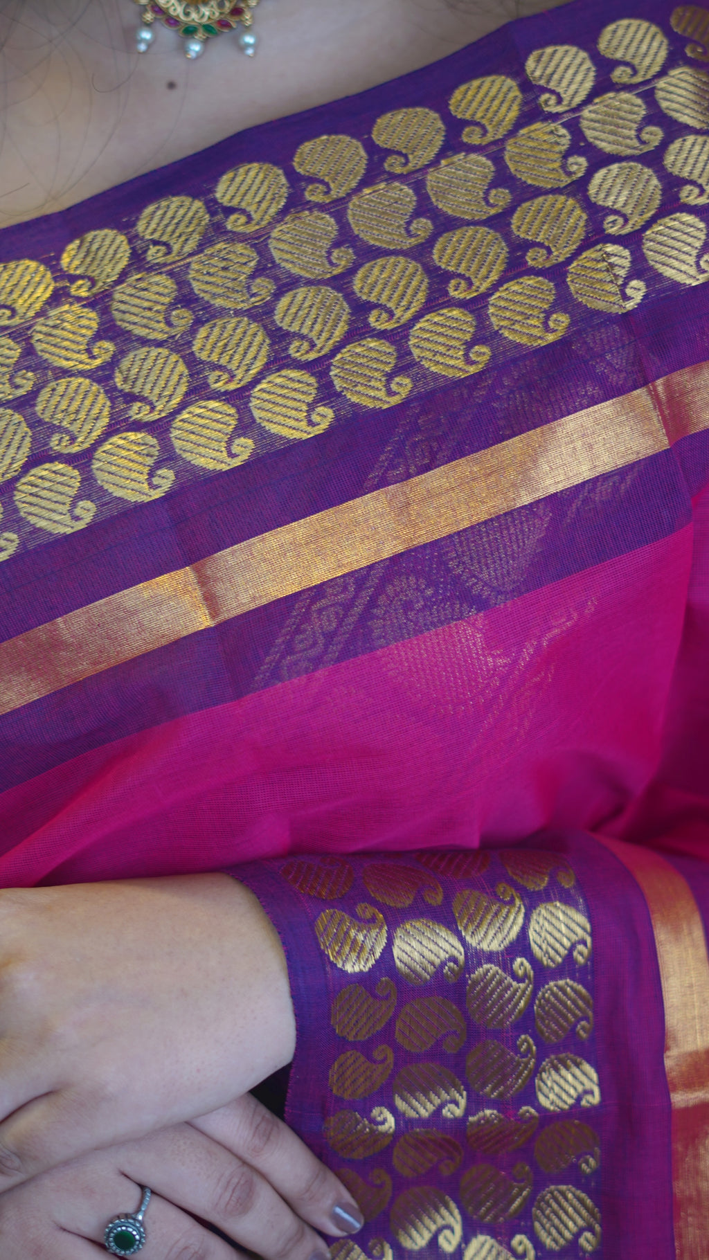 Pink with Golden Border Chettinad Cotton Saree-#NS041