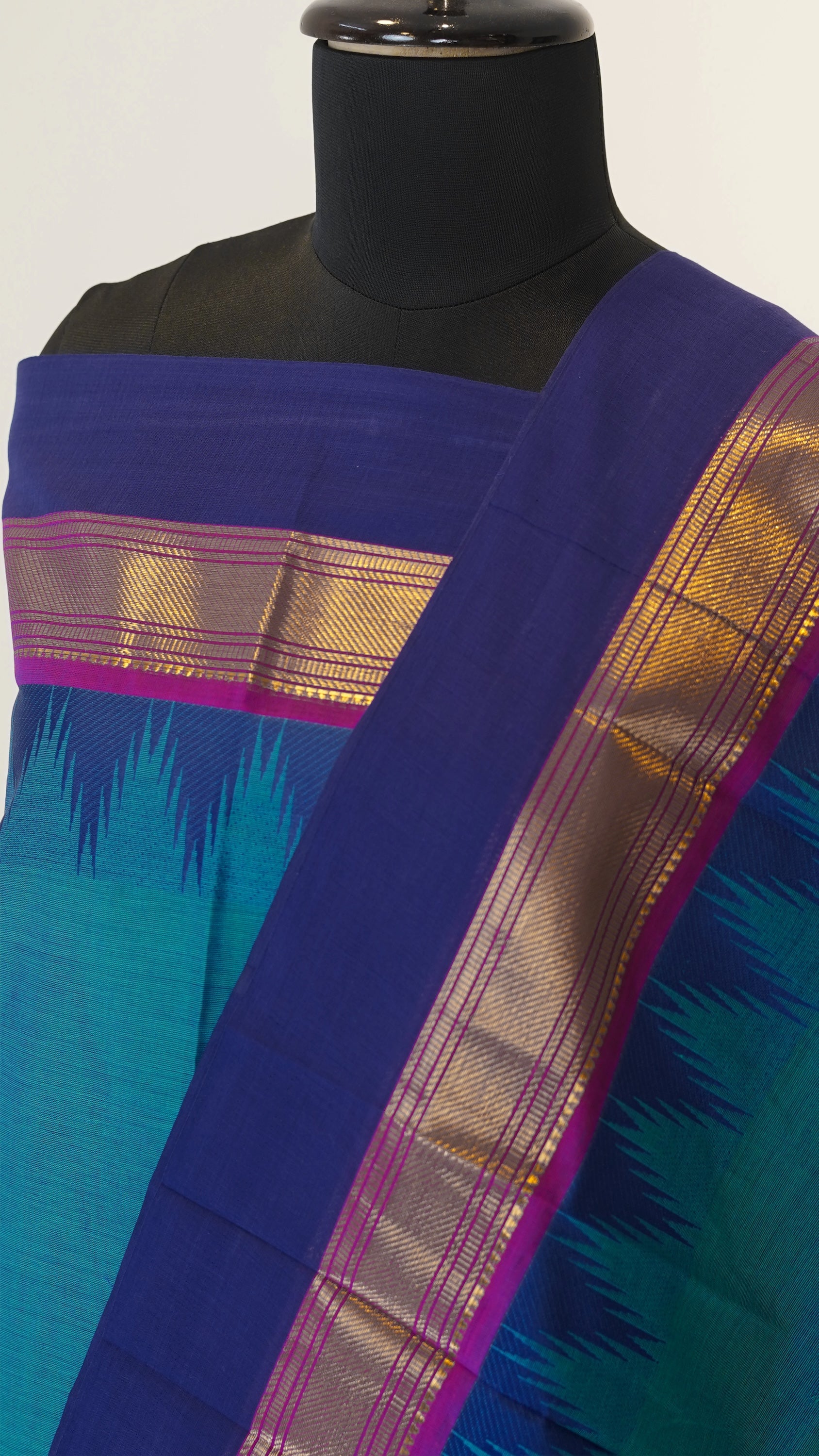 Peacock with Multi color Border Chettinad Cotton Unstitched Salwar Suit - #NC120