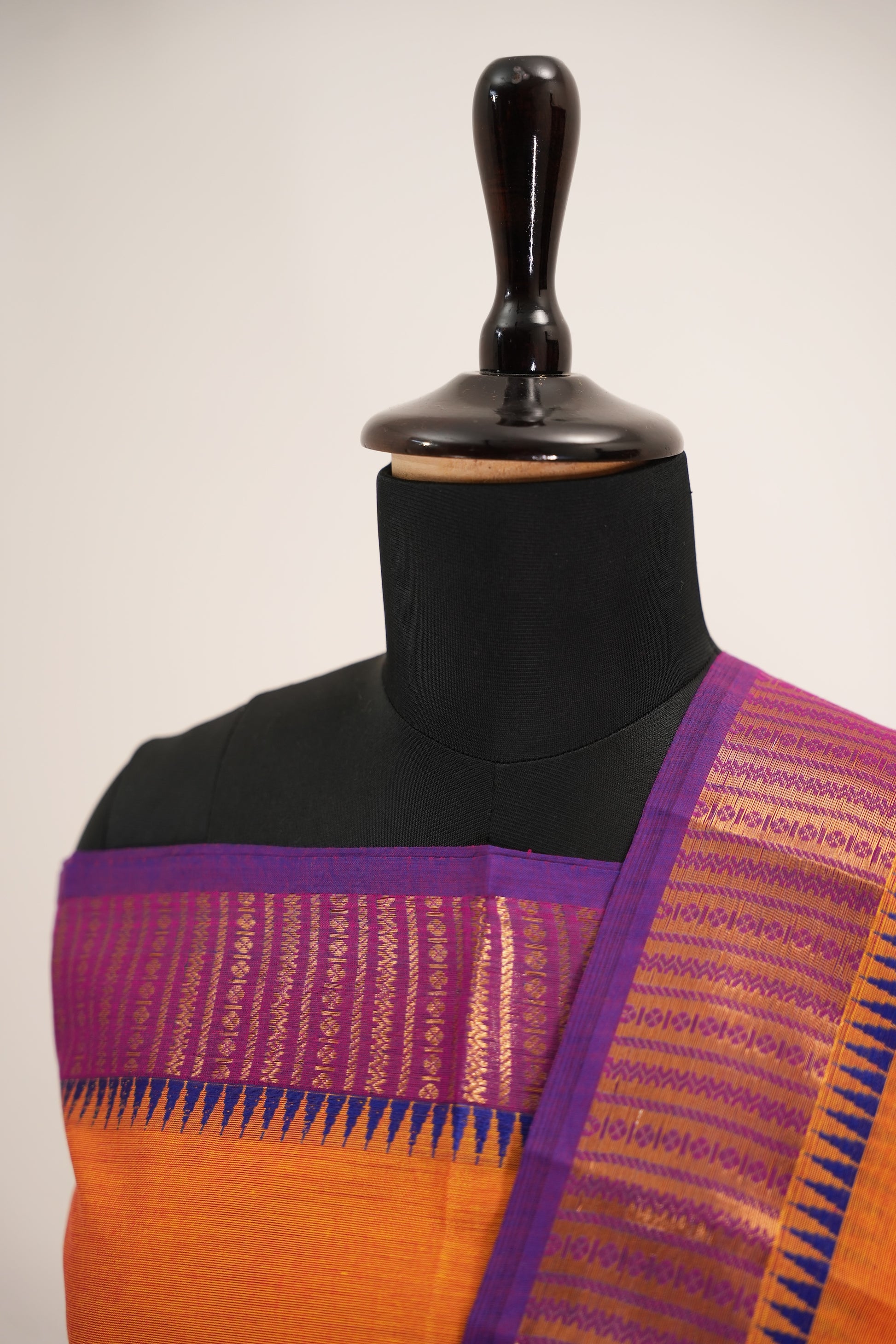 Orange with Purple Border Chettinad Cotton Unstitched Salwar Suit - #NC149