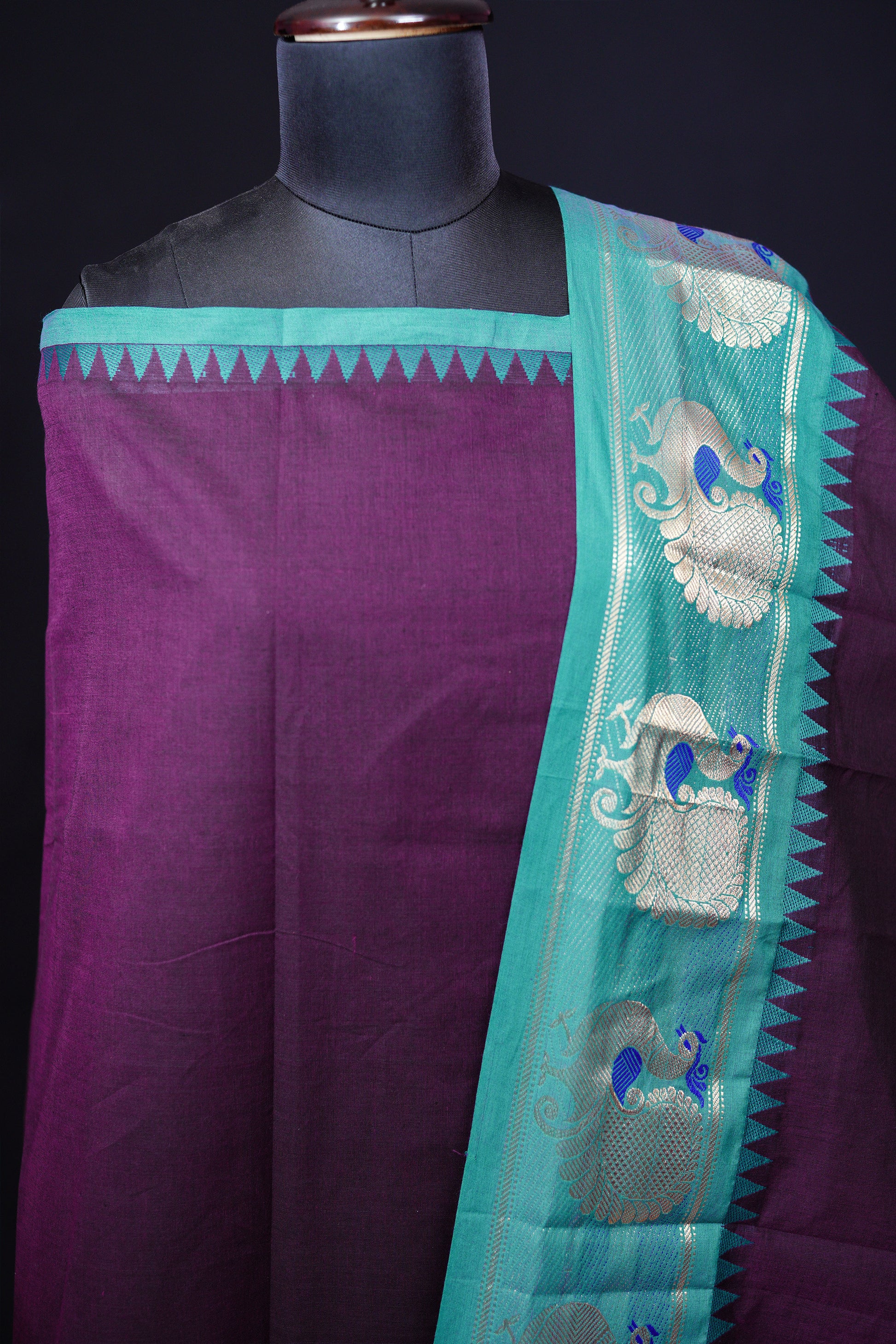 Purple and Blue - Chettinad Cotton Unstitched Salwar Suit - #NC013
