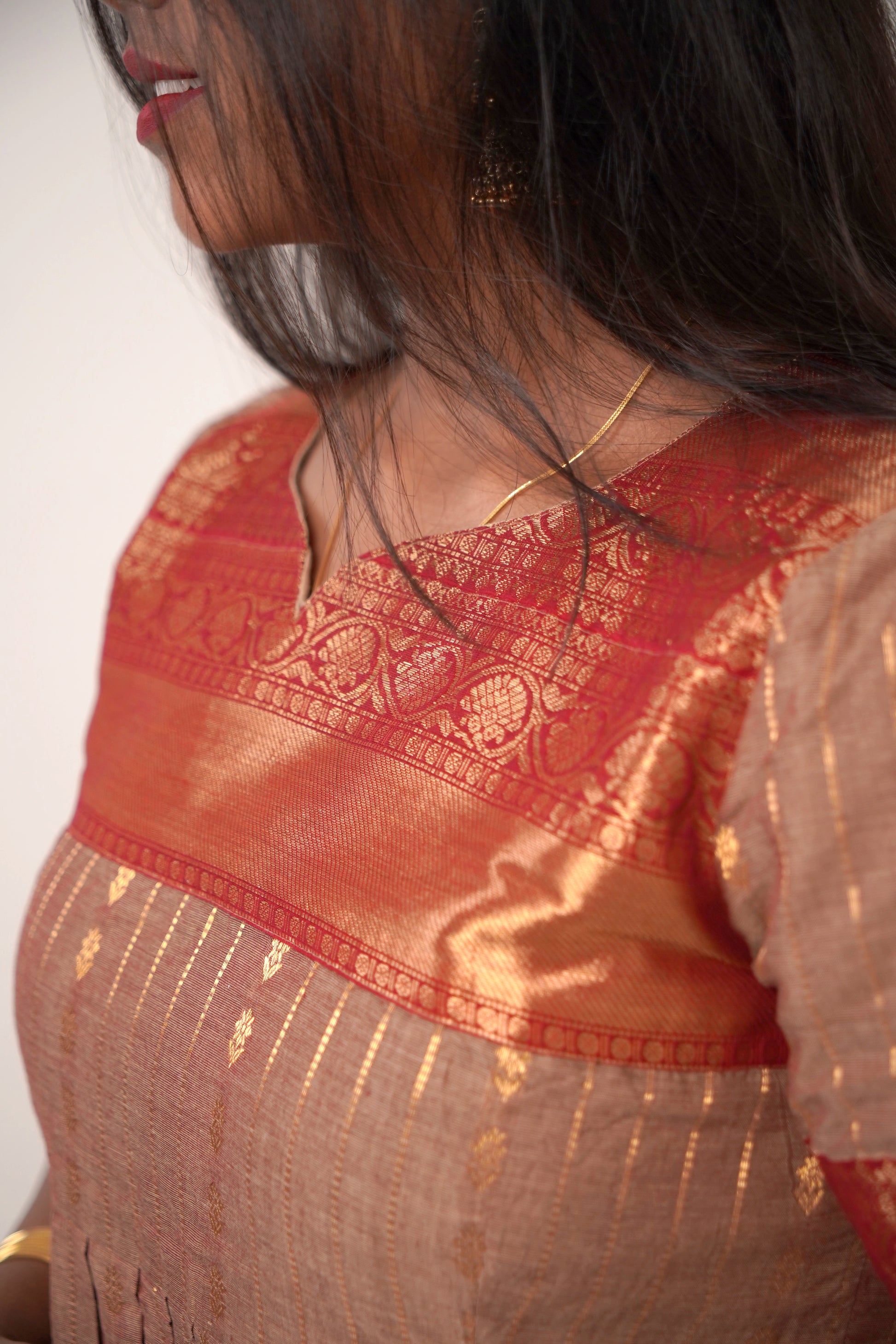 Beige with Red Border Chettinad Cotton Maxi - #NM002