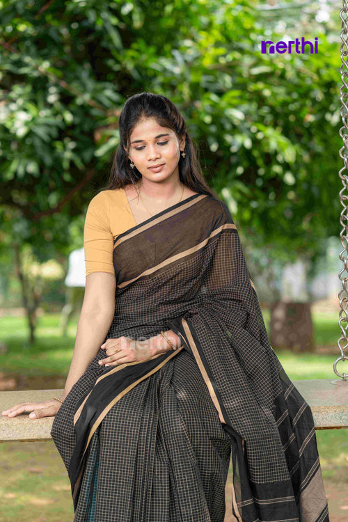 Aadhini - Black Chettinad Cotton Saree
